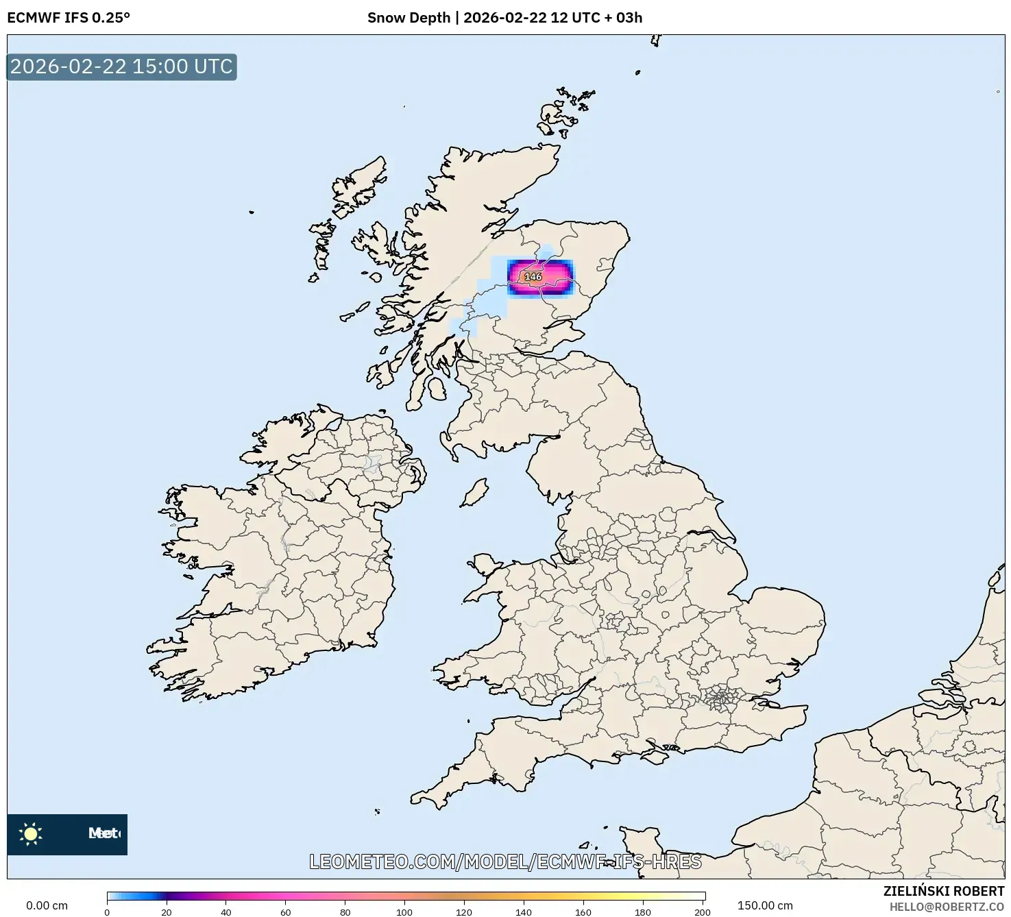 ECMWF IFS 0.25° model - المملكة المتحدة, عمق الثلج