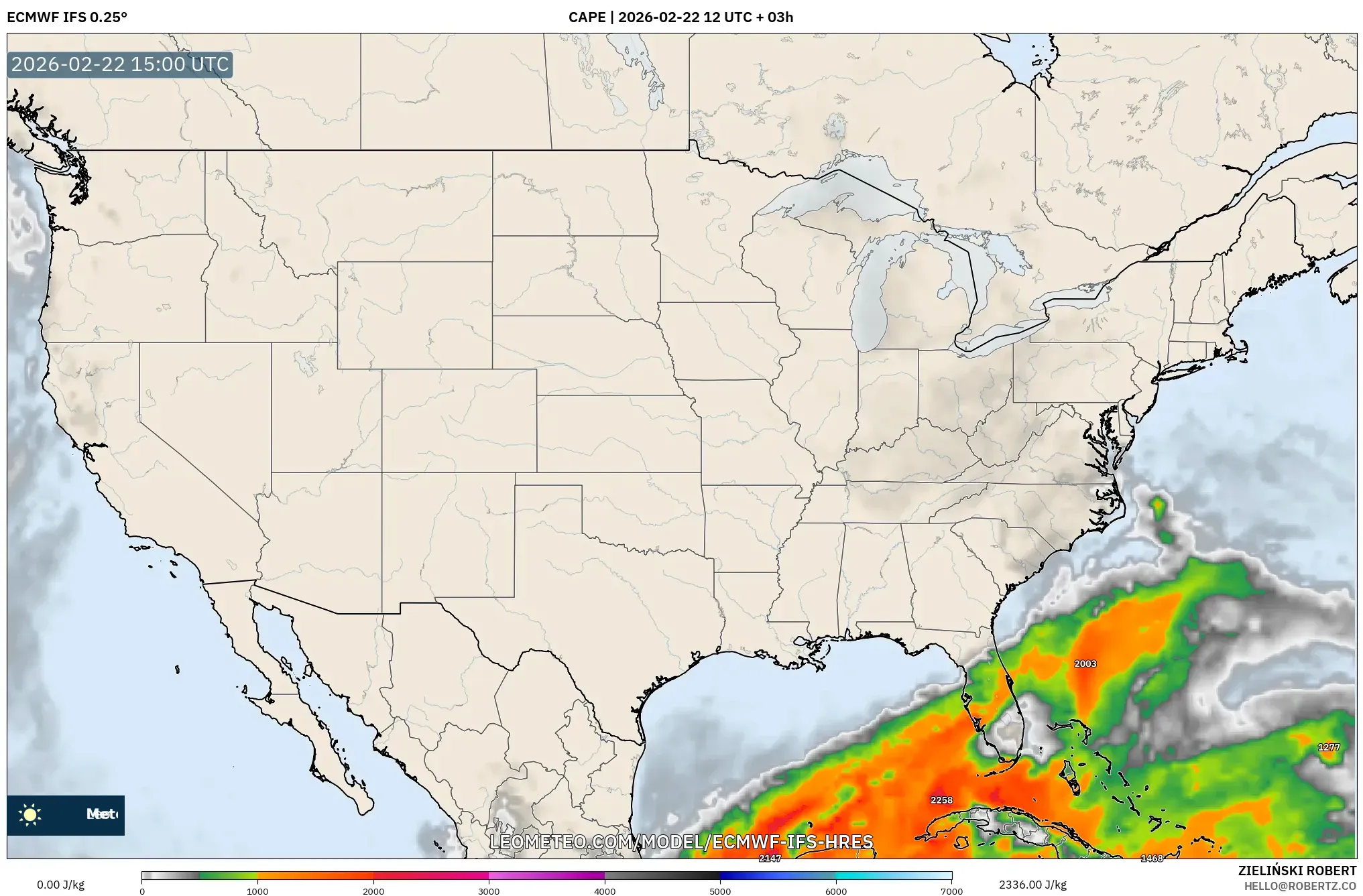 ECMWF IFS 0.25° model - الولايات المتحدة, CAPE