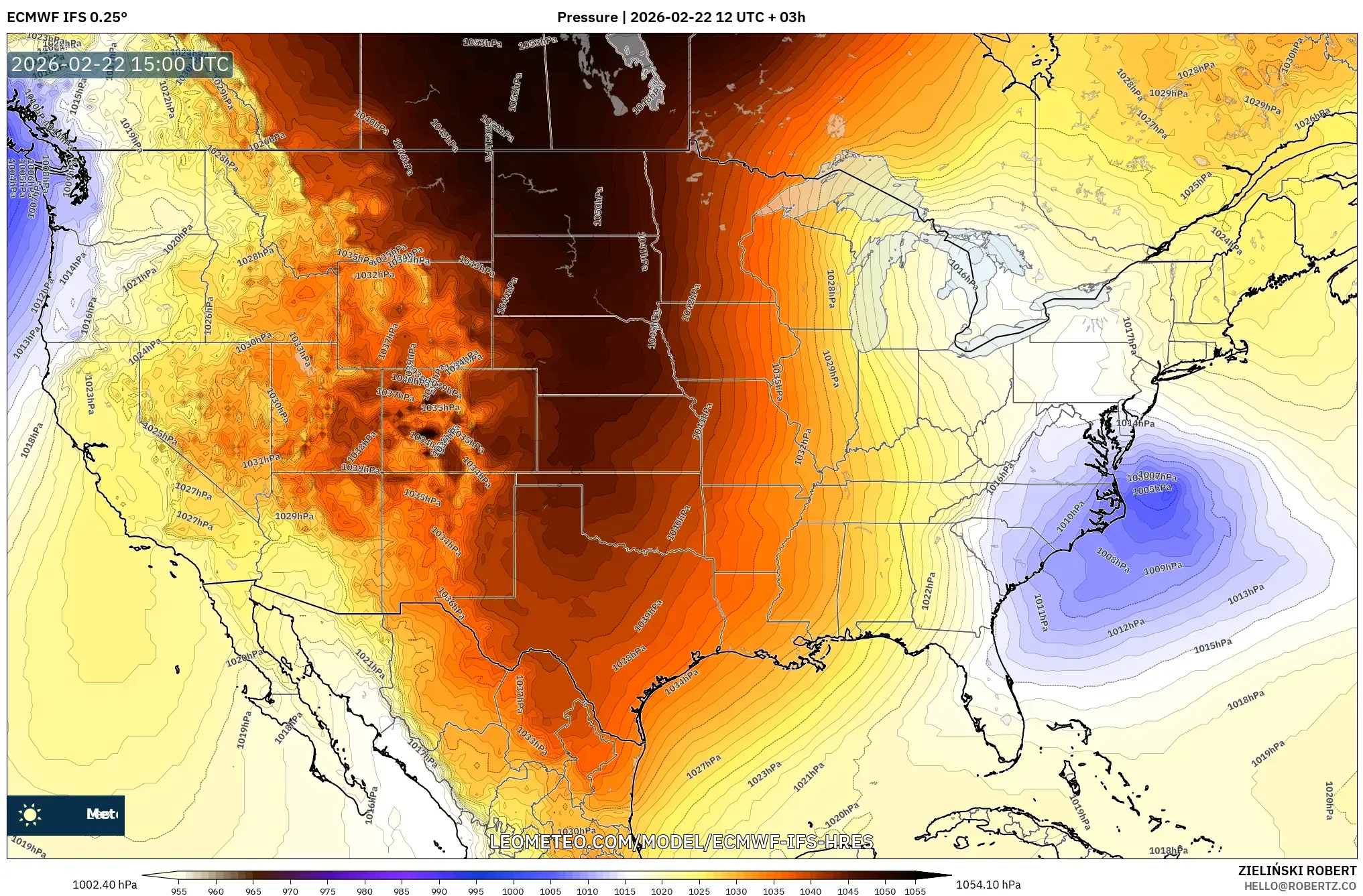 ECMWF IFS 0.25° model - الولايات المتحدة, الضغط