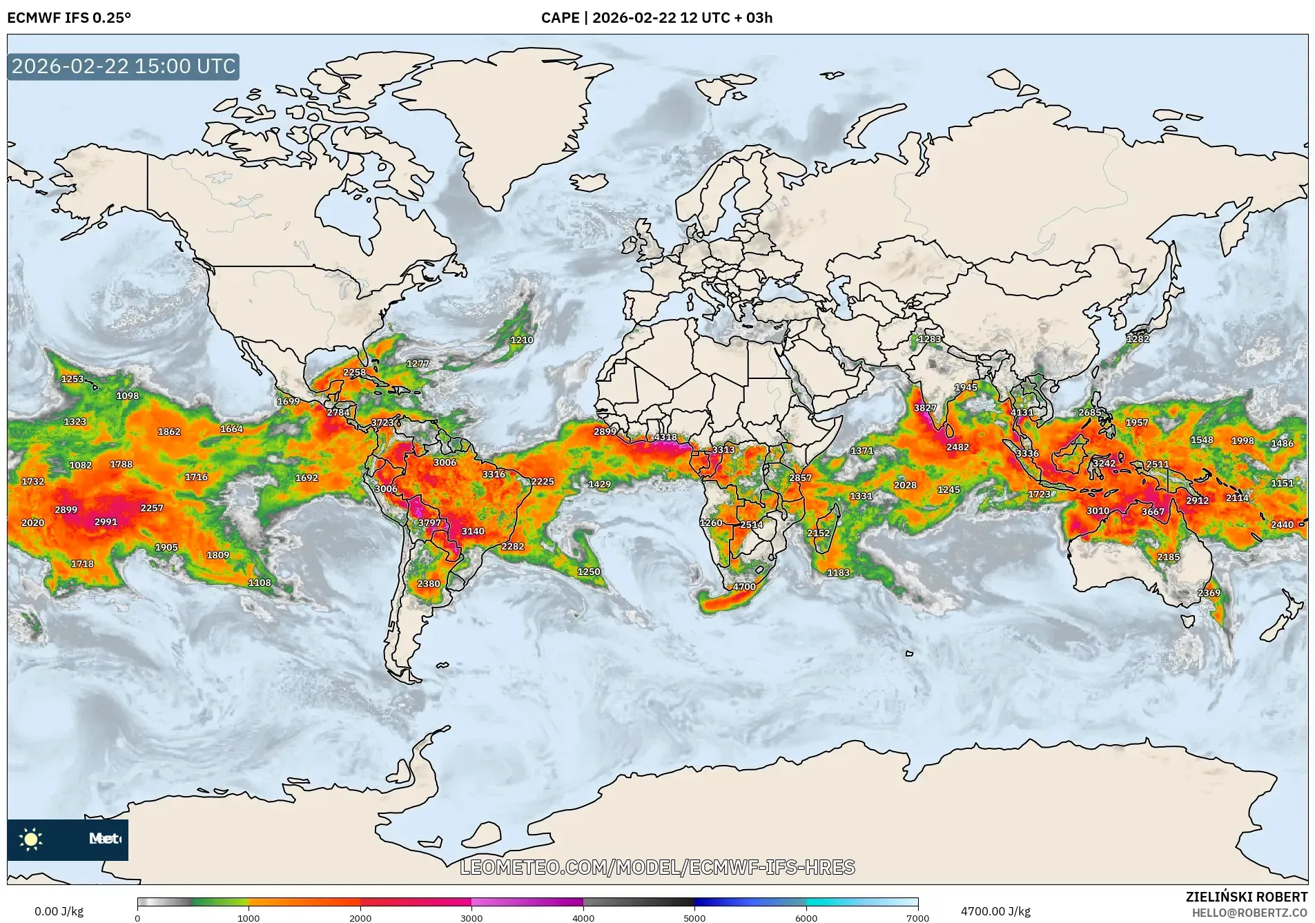 ECMWF IFS 0.25° model - العالم, CAPE