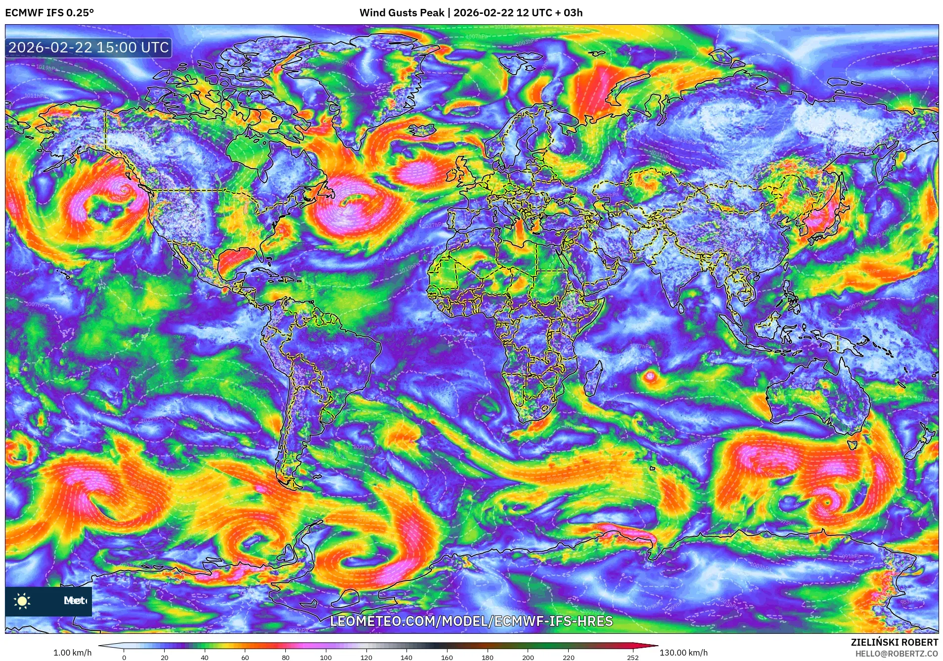 ECMWF IFS 0.25° model - العالم, أقصى هبة