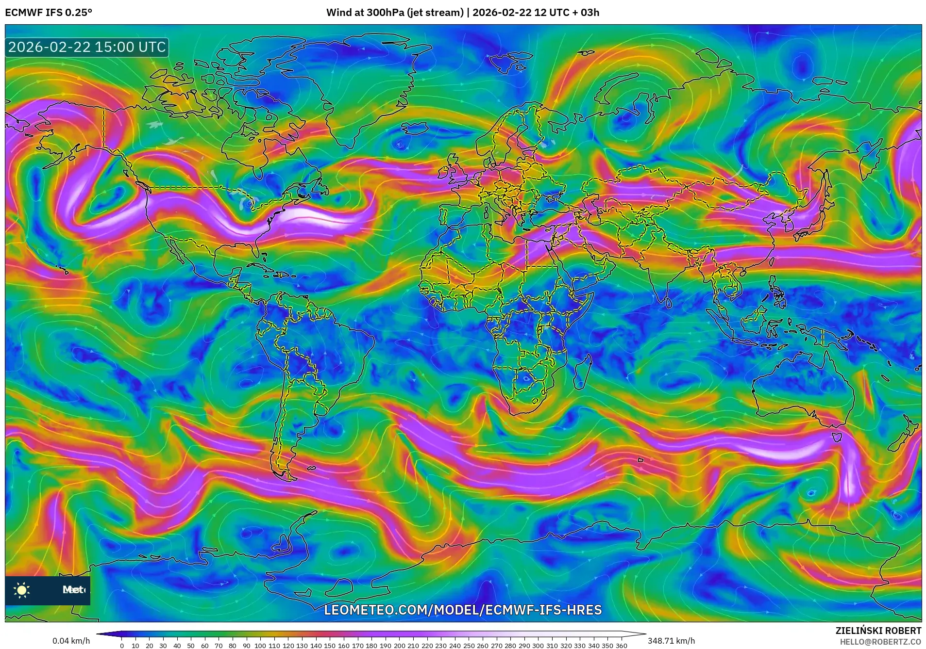 ECMWF IFS 0.25° model - العالم, رياح 300 hPa (تيار نفاث)
