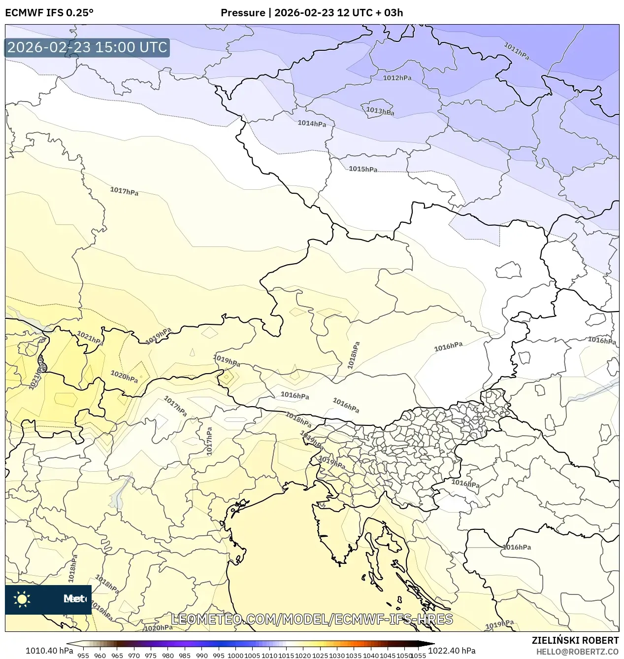 ECMWF IFS 0.25° model - Austria, Pressure
