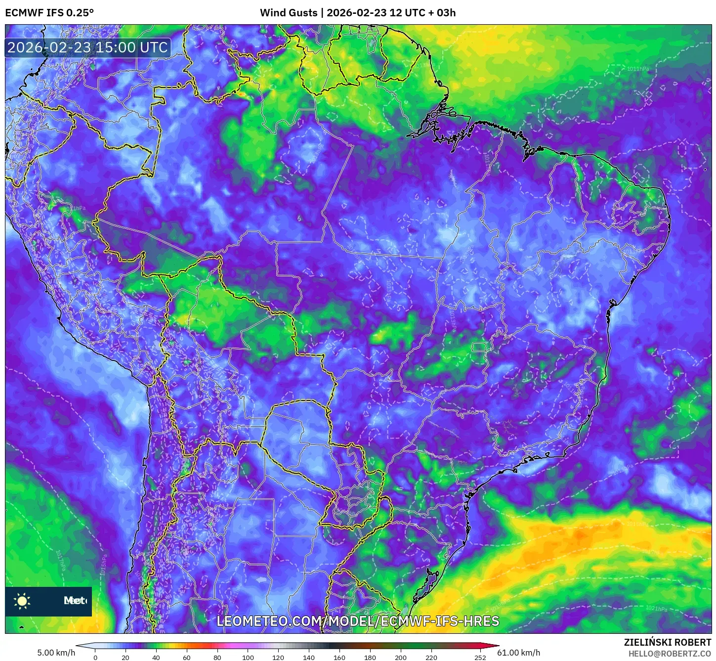 ECMWF IFS 0.25° model - Brazil, Wind Gusts