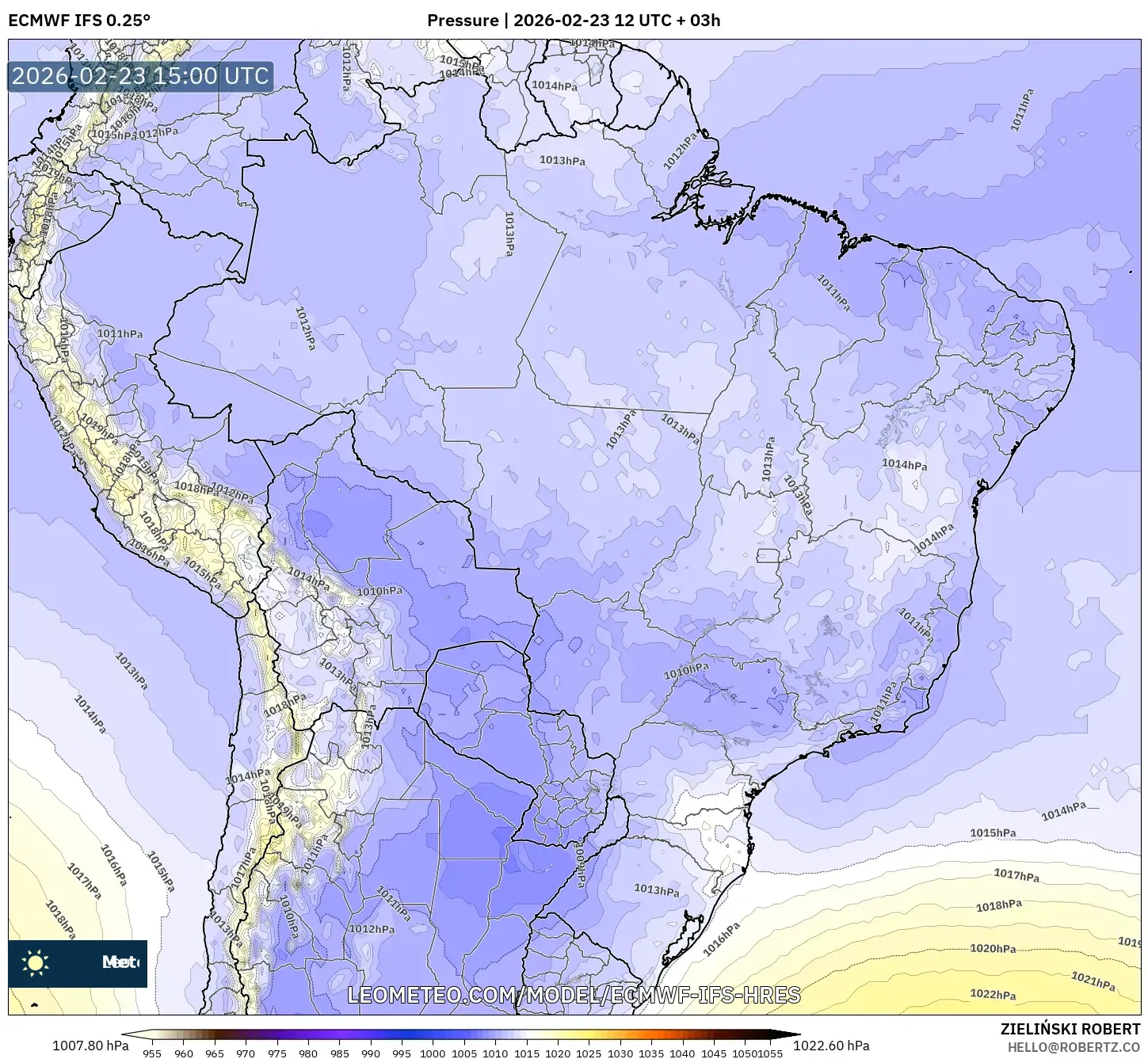 ECMWF IFS 0.25° model - Brazil, Pressure