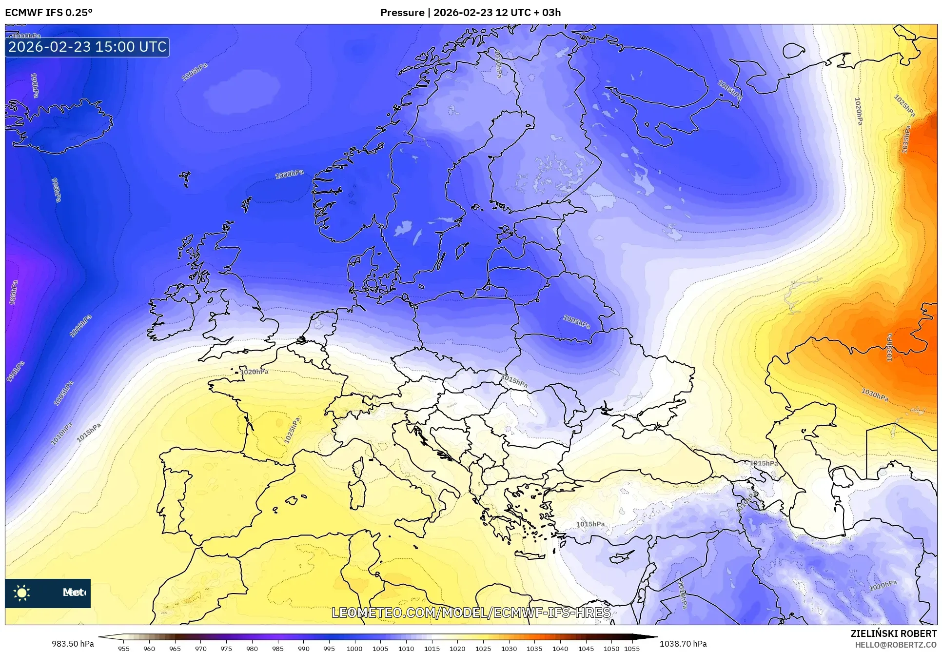 ECMWF IFS 0.25° model - Europe, Pressure