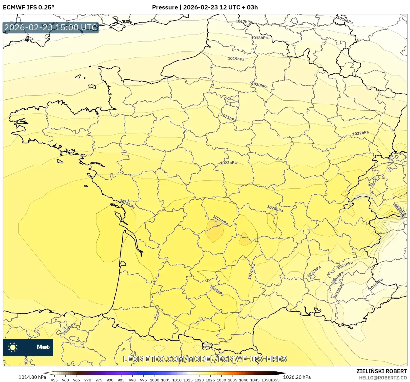 ECMWF IFS 0.25° model - France, Pressure