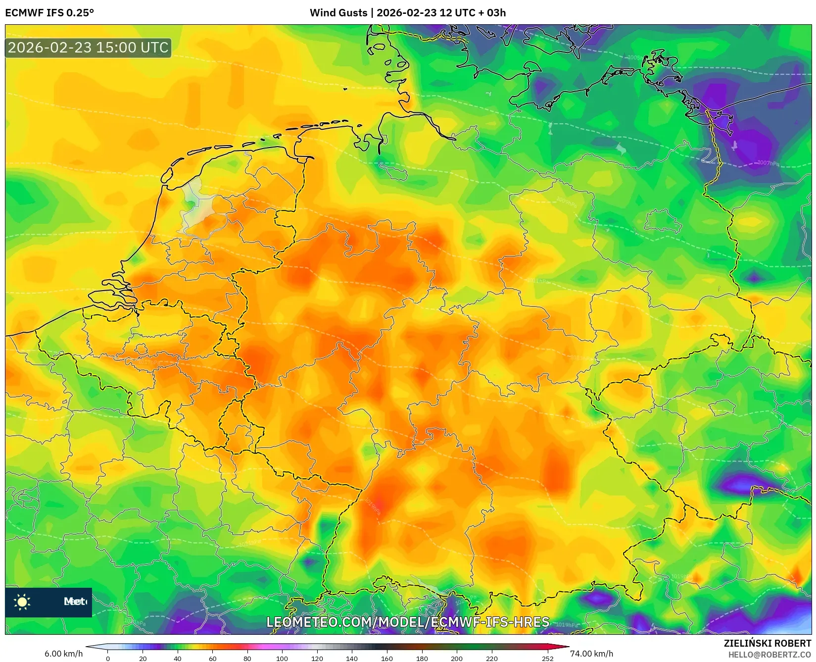 ECMWF IFS 0.25° model - Germany, Wind Gusts