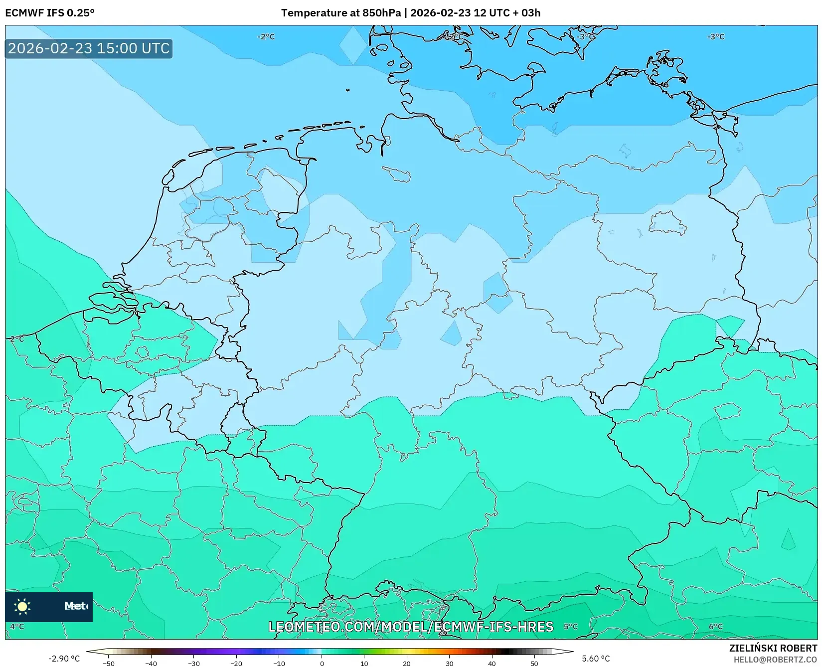 ECMWF IFS 0.25° model - Germany, Temperature at 850hPa