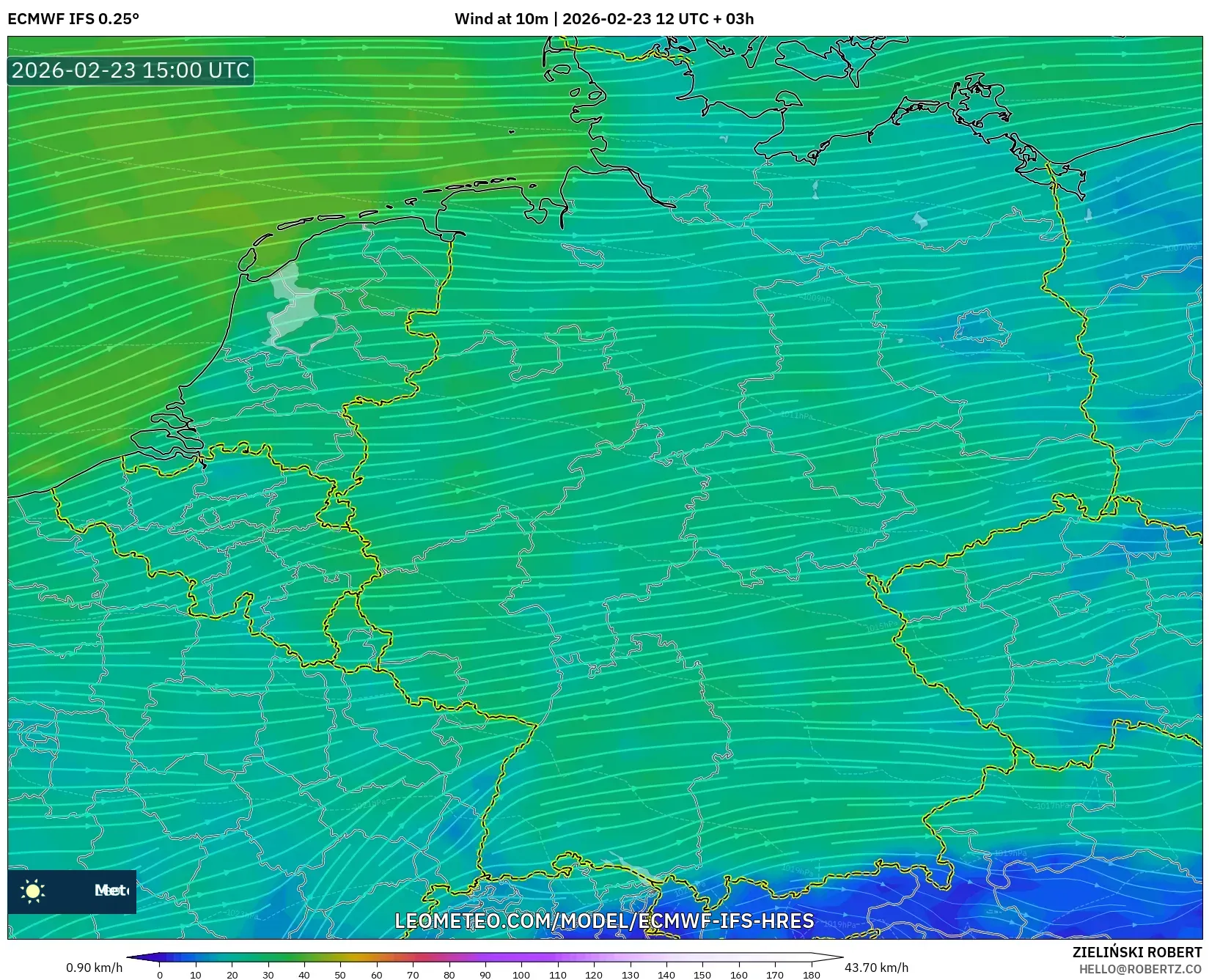 ECMWF IFS 0.25° model - Germany, Wind at 10m