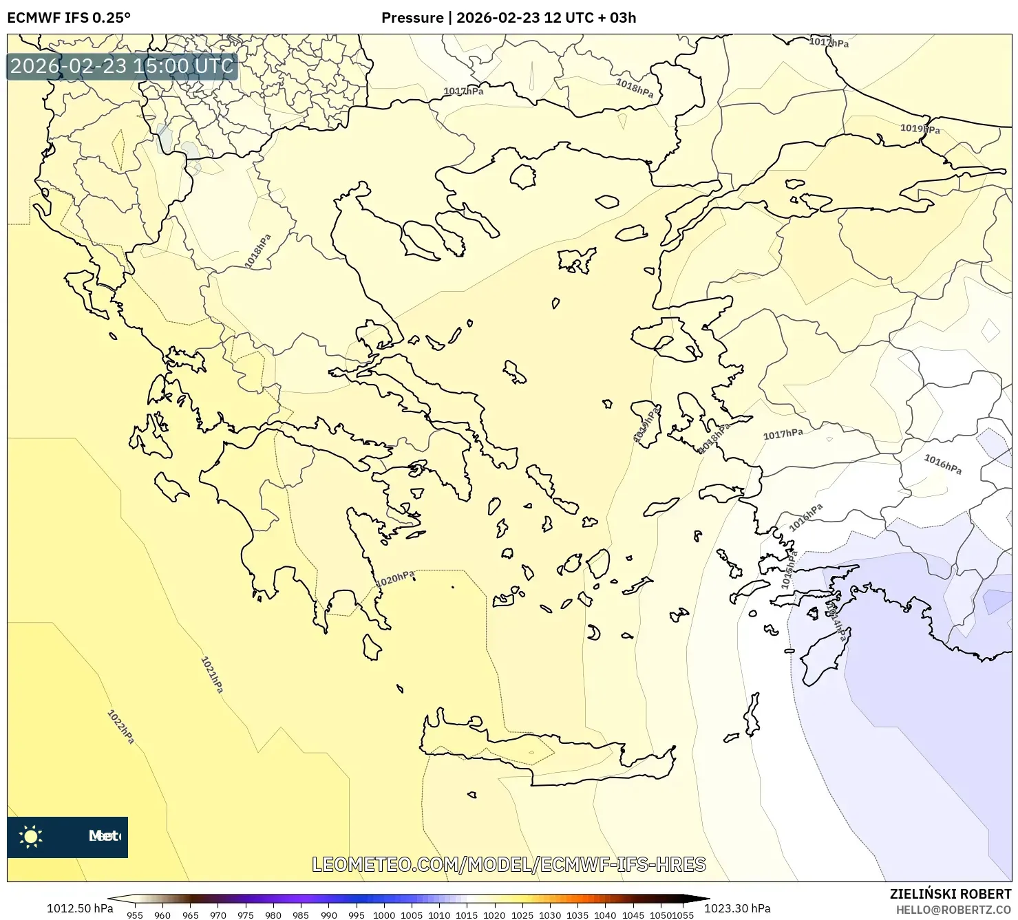 ECMWF IFS 0.25° model - Greece, Pressure