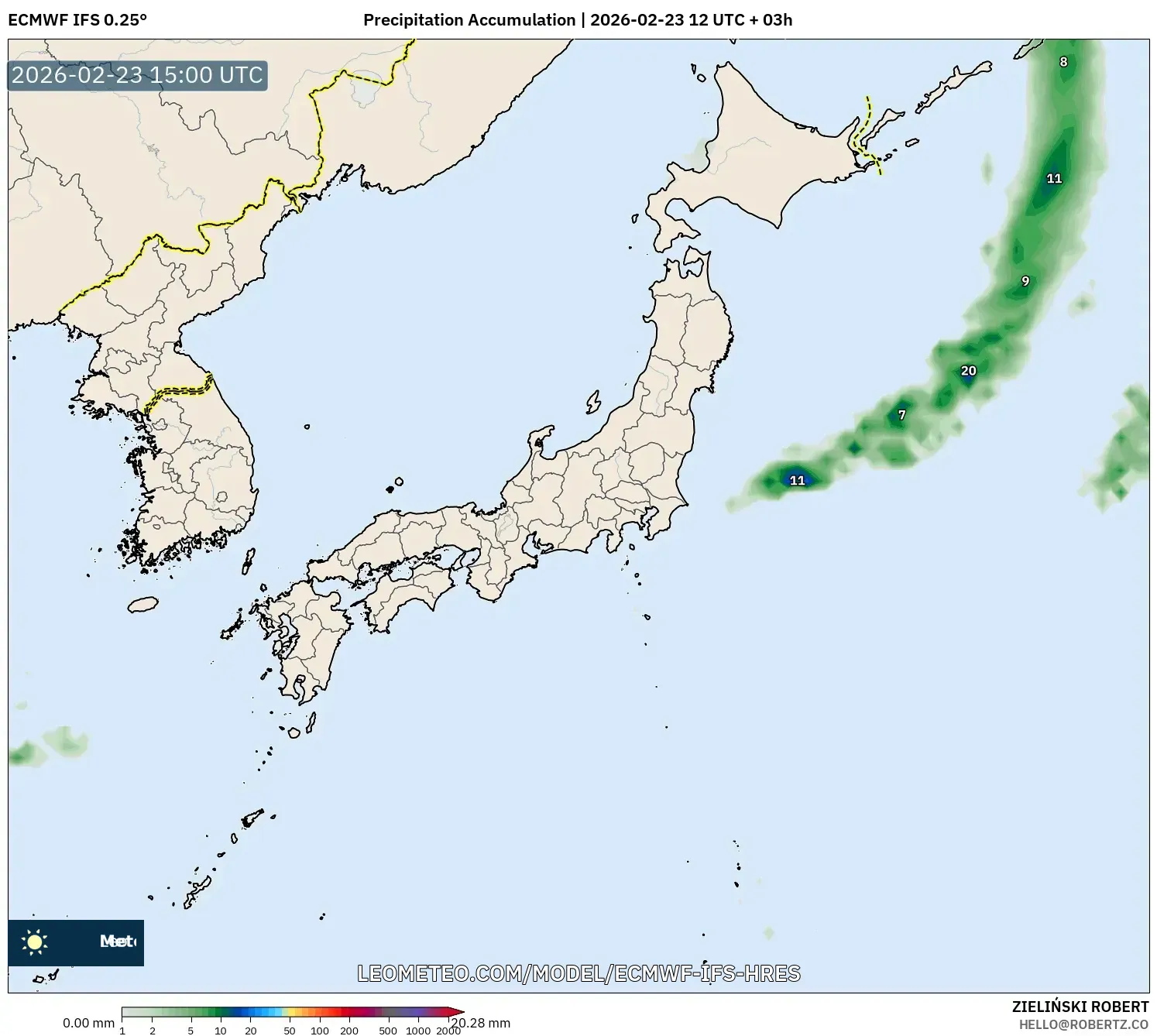 ECMWF IFS 0.25° model - Japan, Precipitation Accumulation