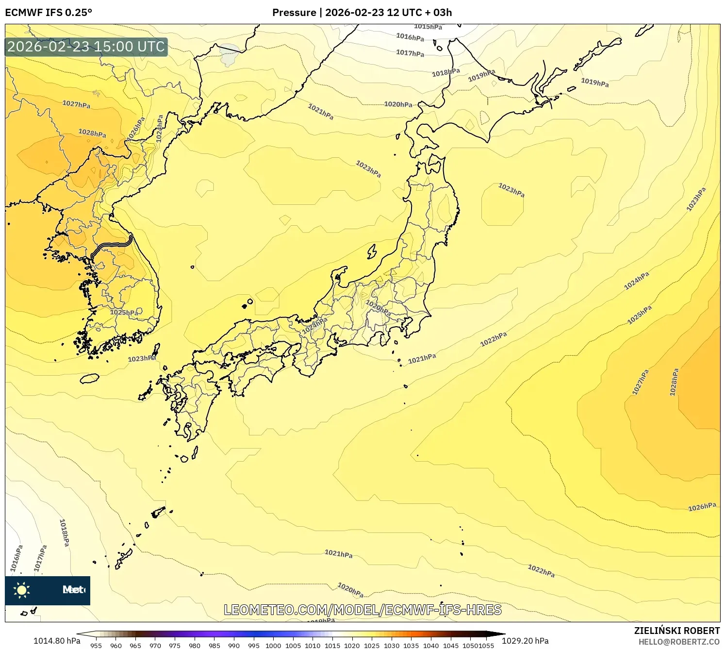 ECMWF IFS 0.25° model - Japan, Pressure