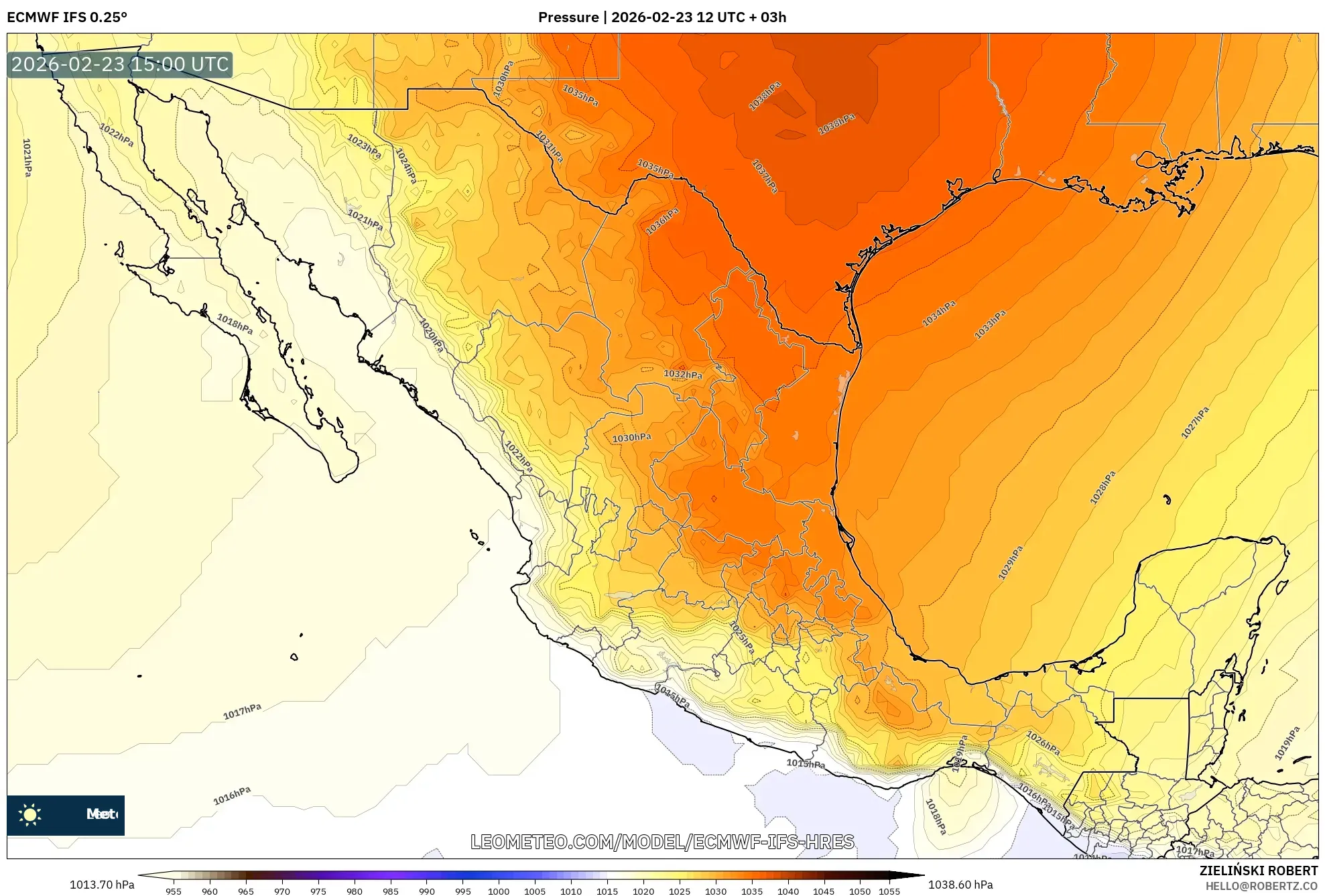 ECMWF IFS 0.25° model - Mexico, Pressure