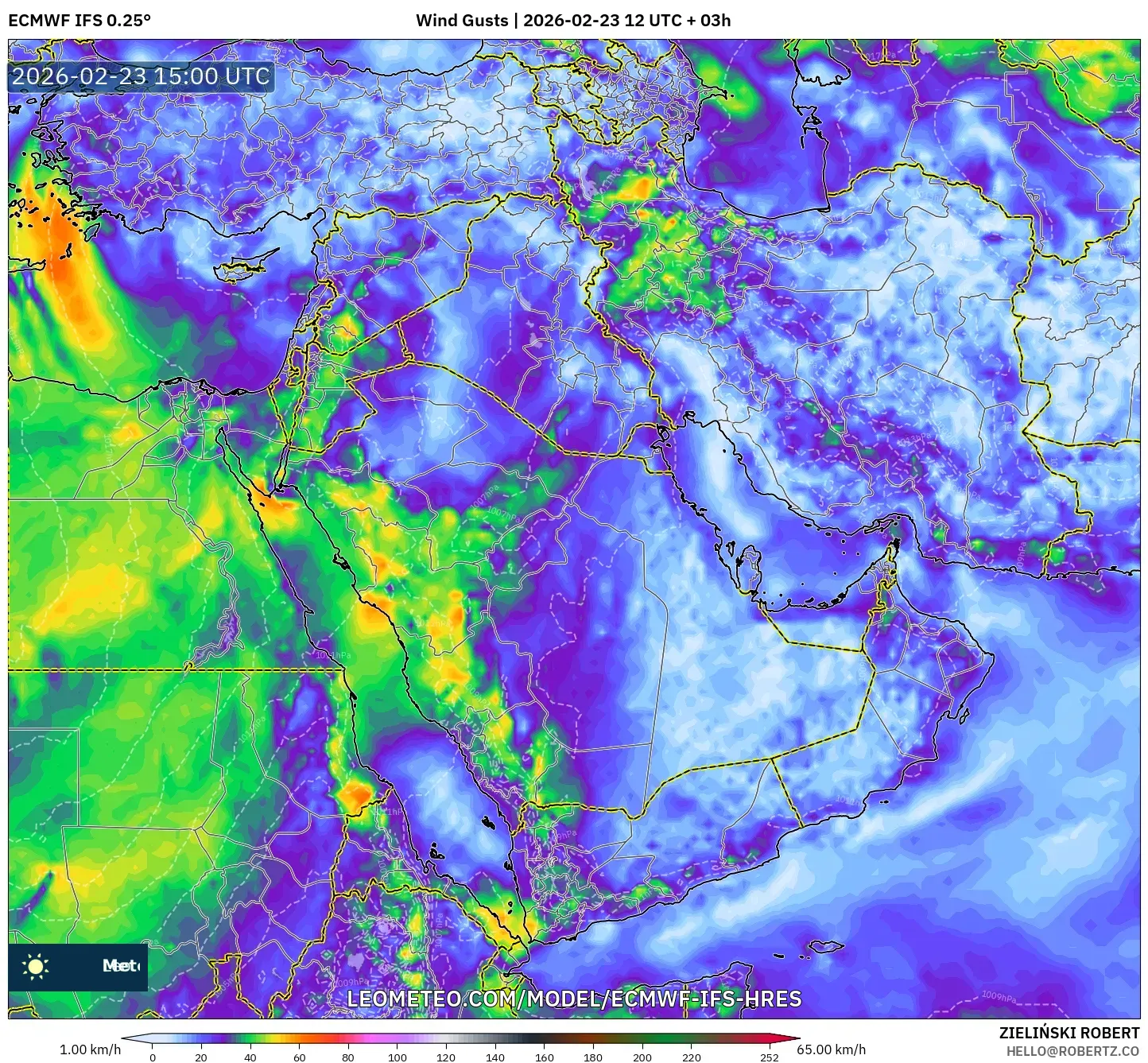 ECMWF IFS 0.25° model - Middle East, Wind Gusts