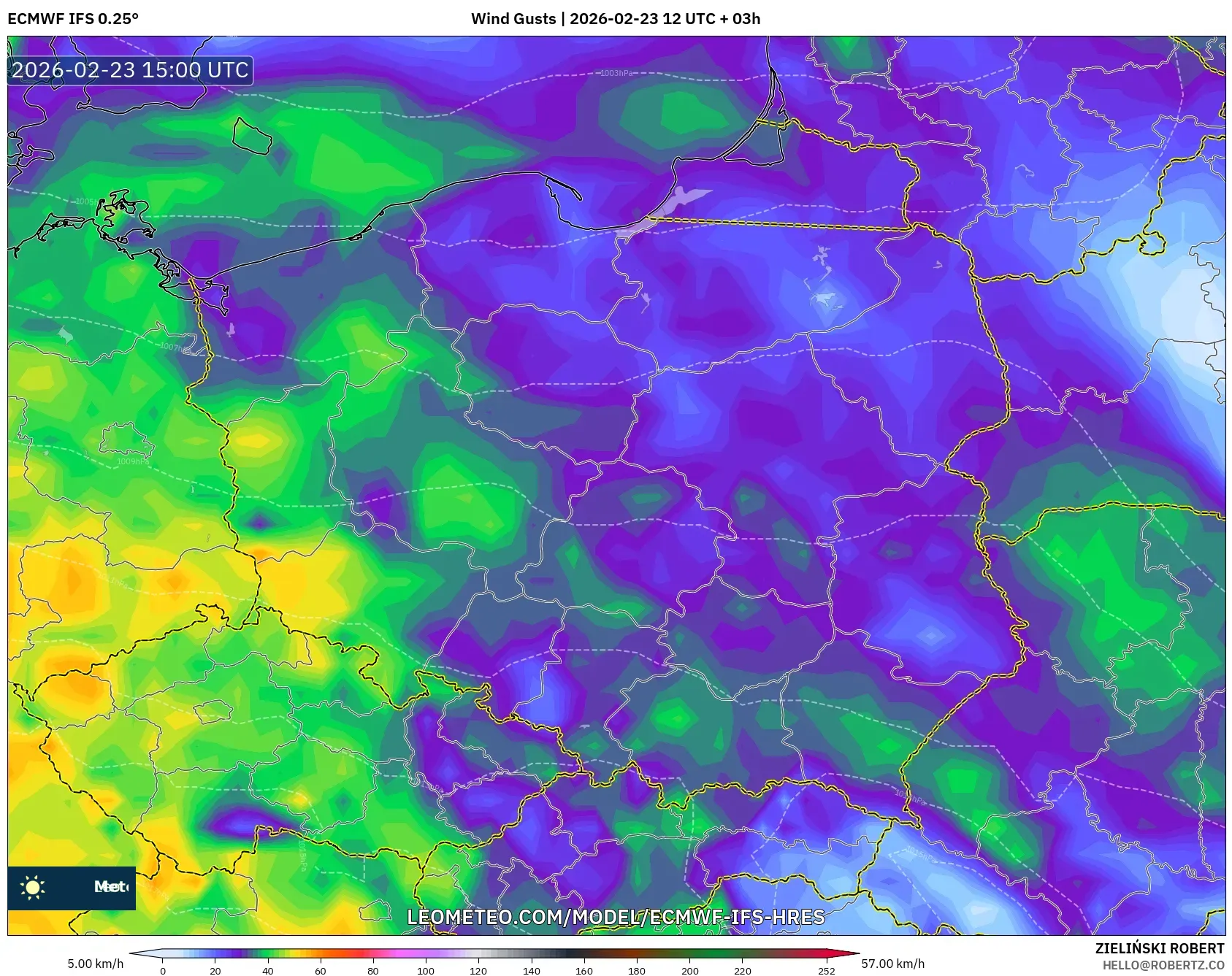 ECMWF IFS 0.25° model - Poland, Wind Gusts
