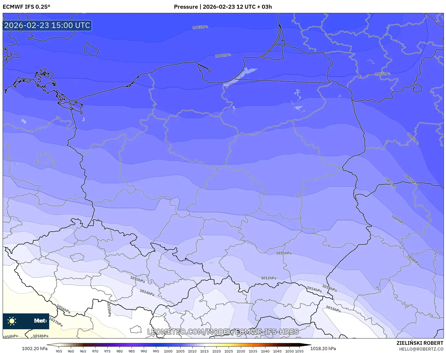 ECMWF IFS 0.25° model - Poland, Pressure