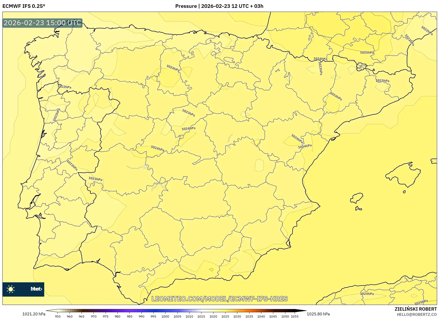 ECMWF IFS 0.25° model - Spain, Pressure
