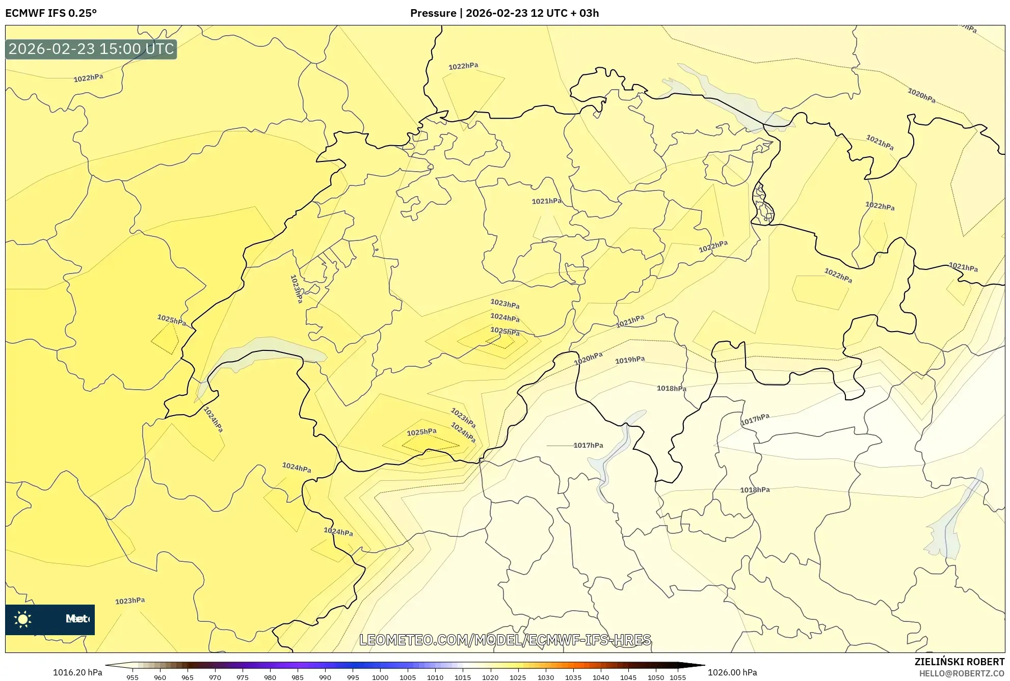 ECMWF IFS 0.25° model - Switzerland, Pressure