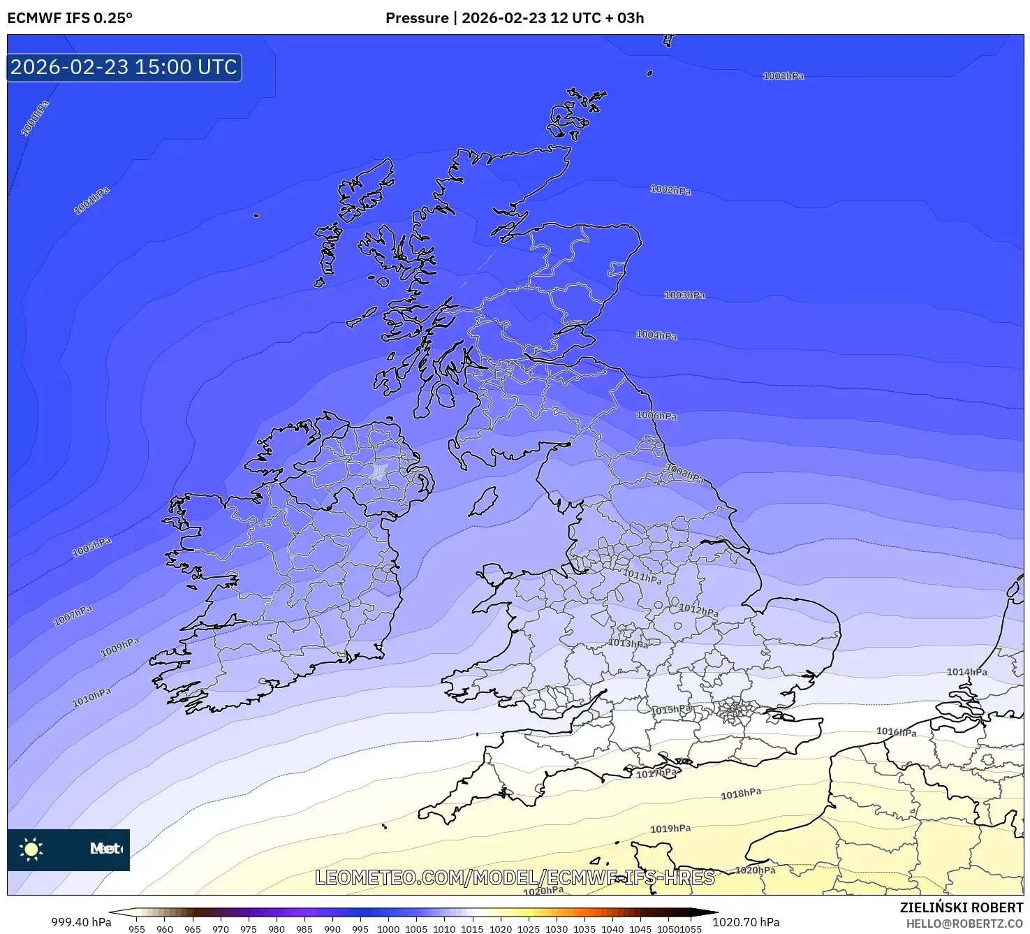 ECMWF IFS 0.25° model - United Kingdom, Pressure
