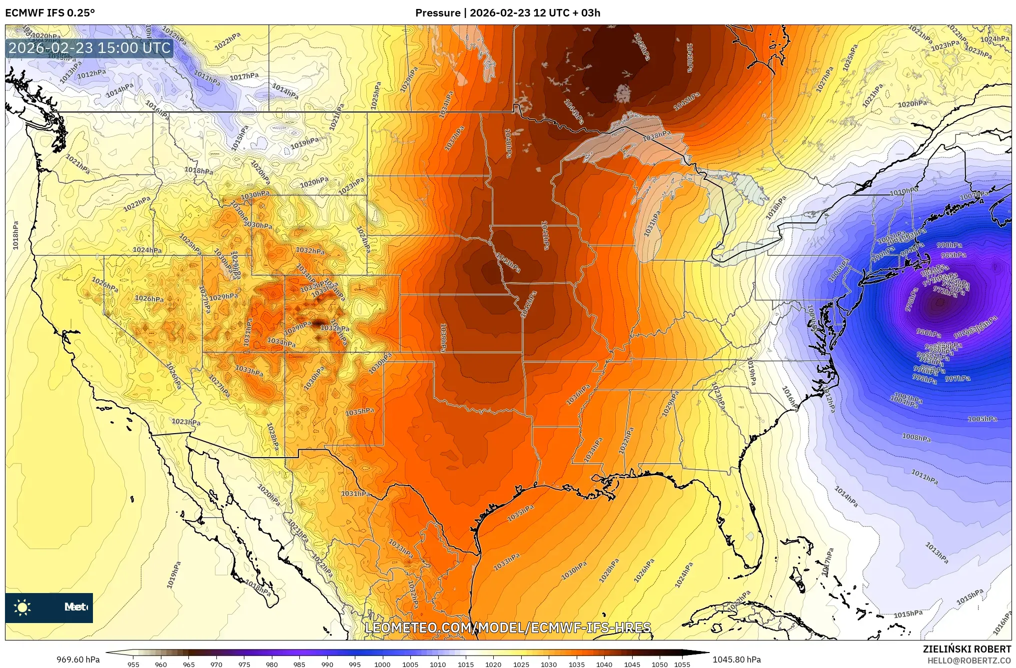 ECMWF IFS 0.25° model - United States, Pressure
