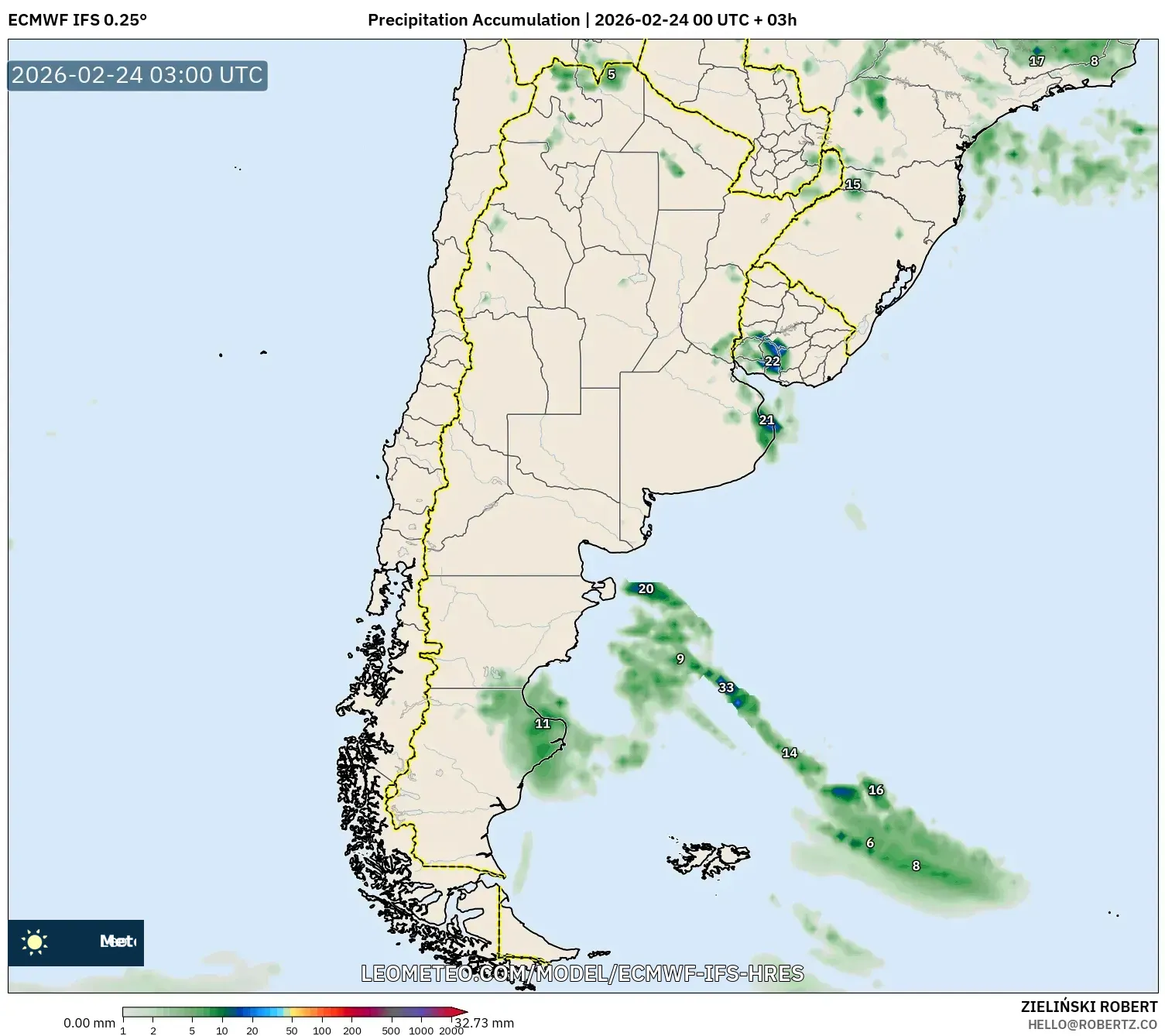 ECMWF IFS 0.25° model - Argentina, Precipitation Accumulation