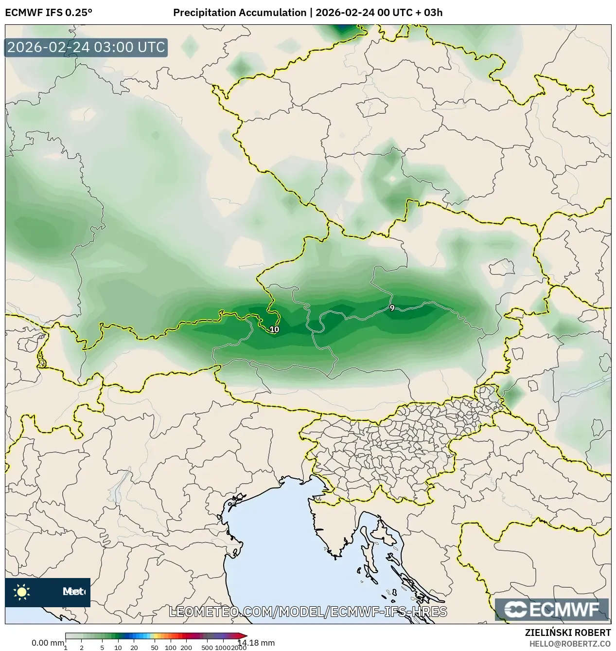 ECMWF IFS 0.25° model - Austria, Precipitation Accumulation