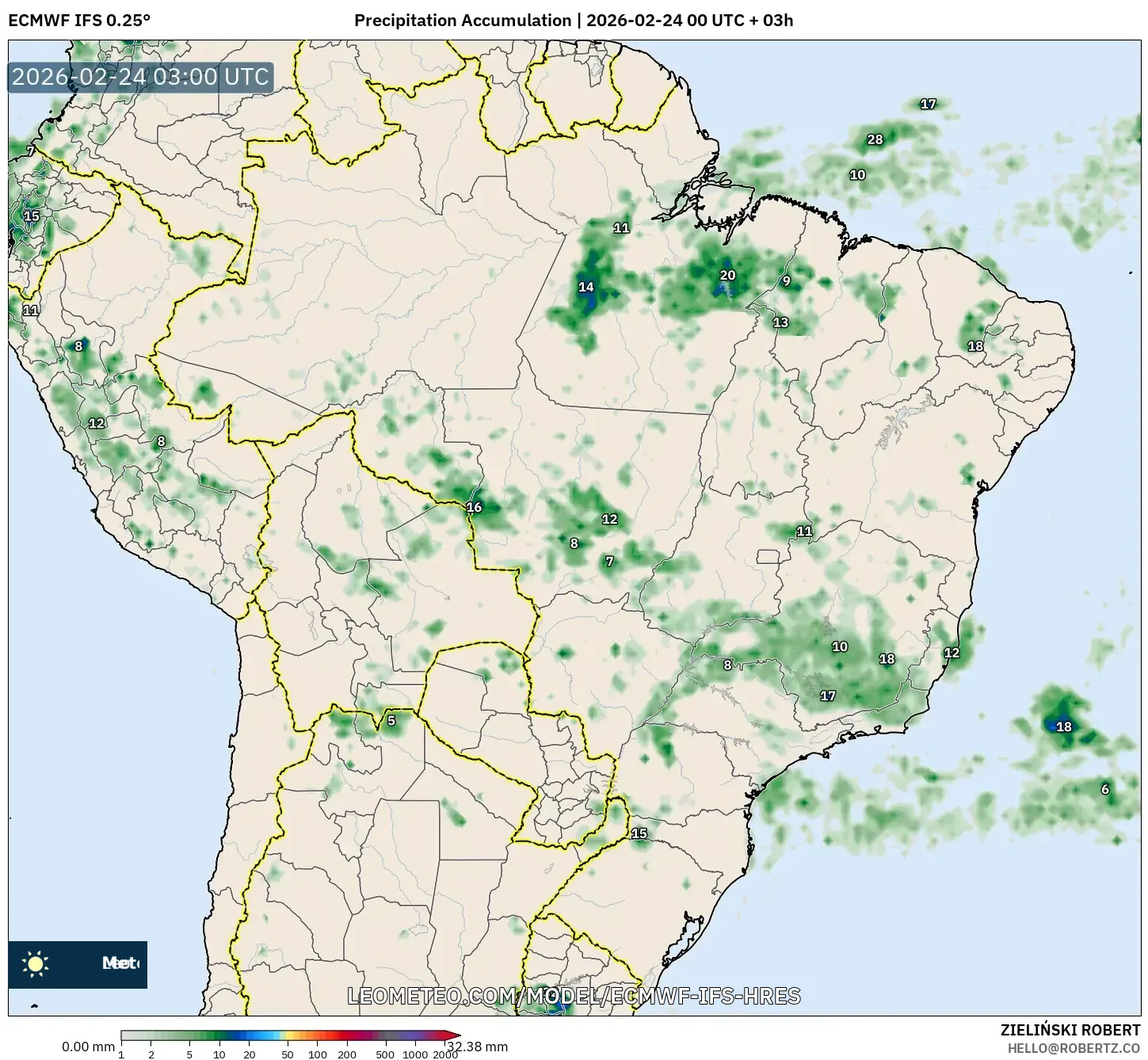 ECMWF IFS 0.25° model - Brazil, Precipitation Accumulation