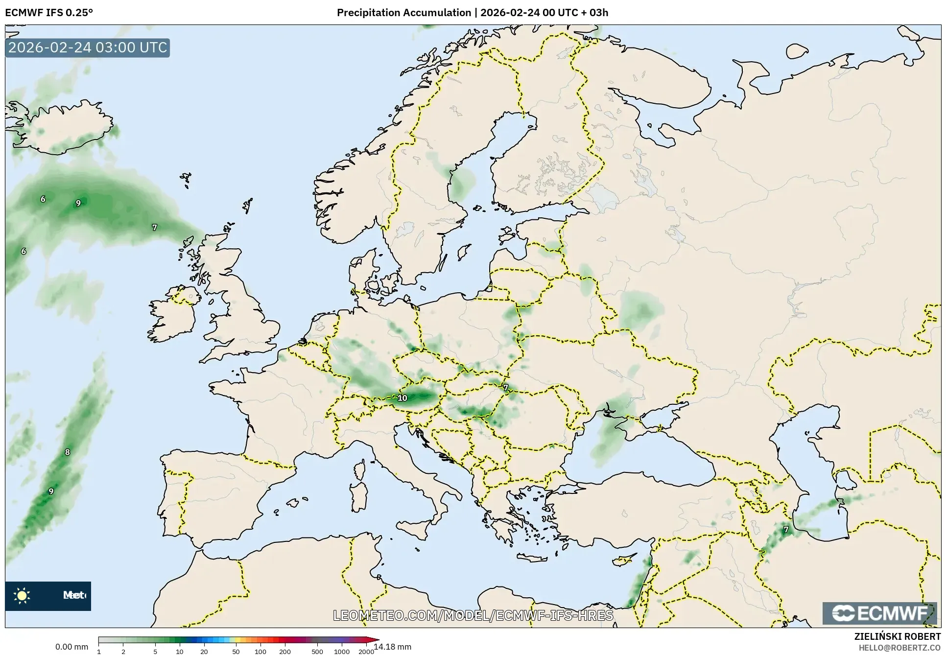 ECMWF IFS 0.25° model - Europe, Precipitation Accumulation