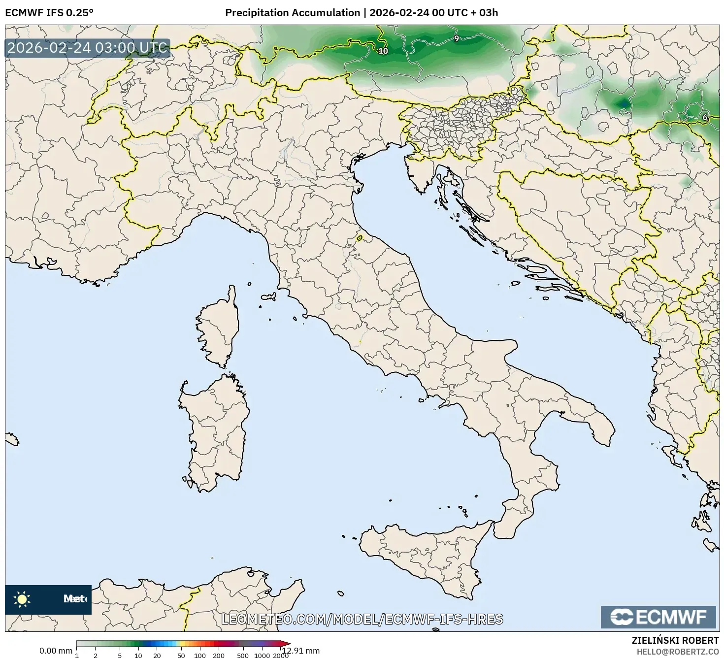 ECMWF IFS 0.25° model - Italy, Precipitation Accumulation