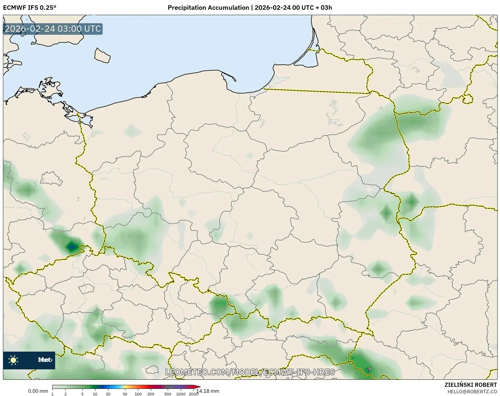 ECMWF IFS 0.25° model - Poland, Precipitation Accumulation