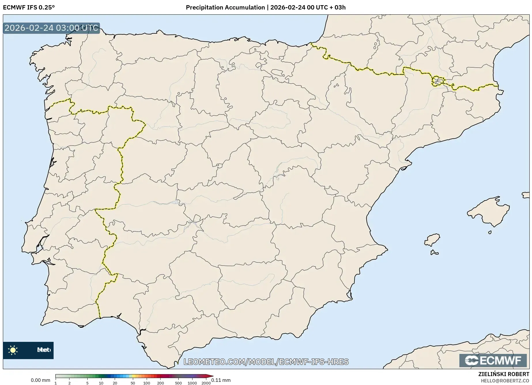 ECMWF IFS 0.25° model - Spain, Precipitation Accumulation