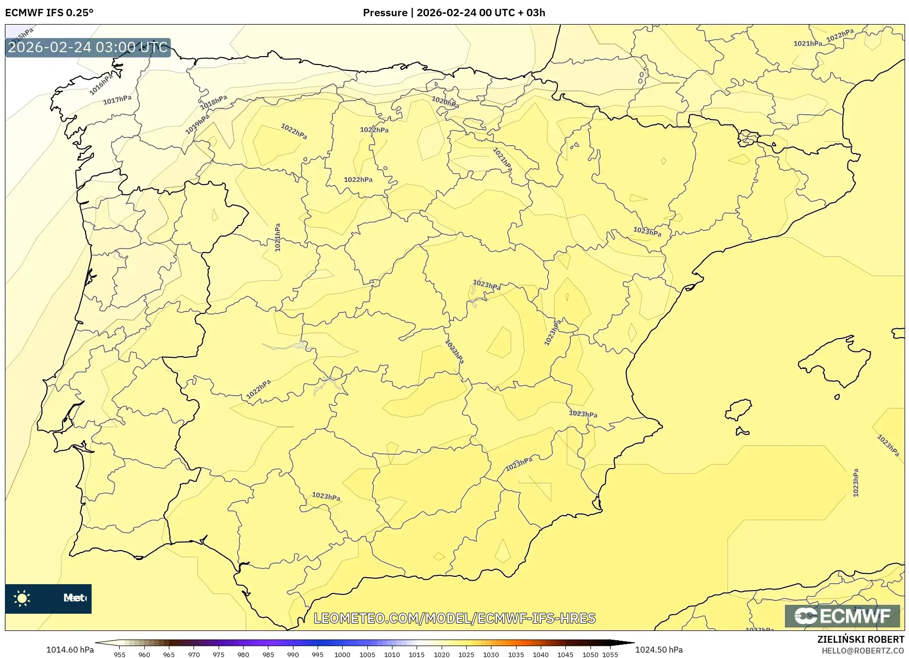 ECMWF IFS 0.25° model - Spain, Pressure