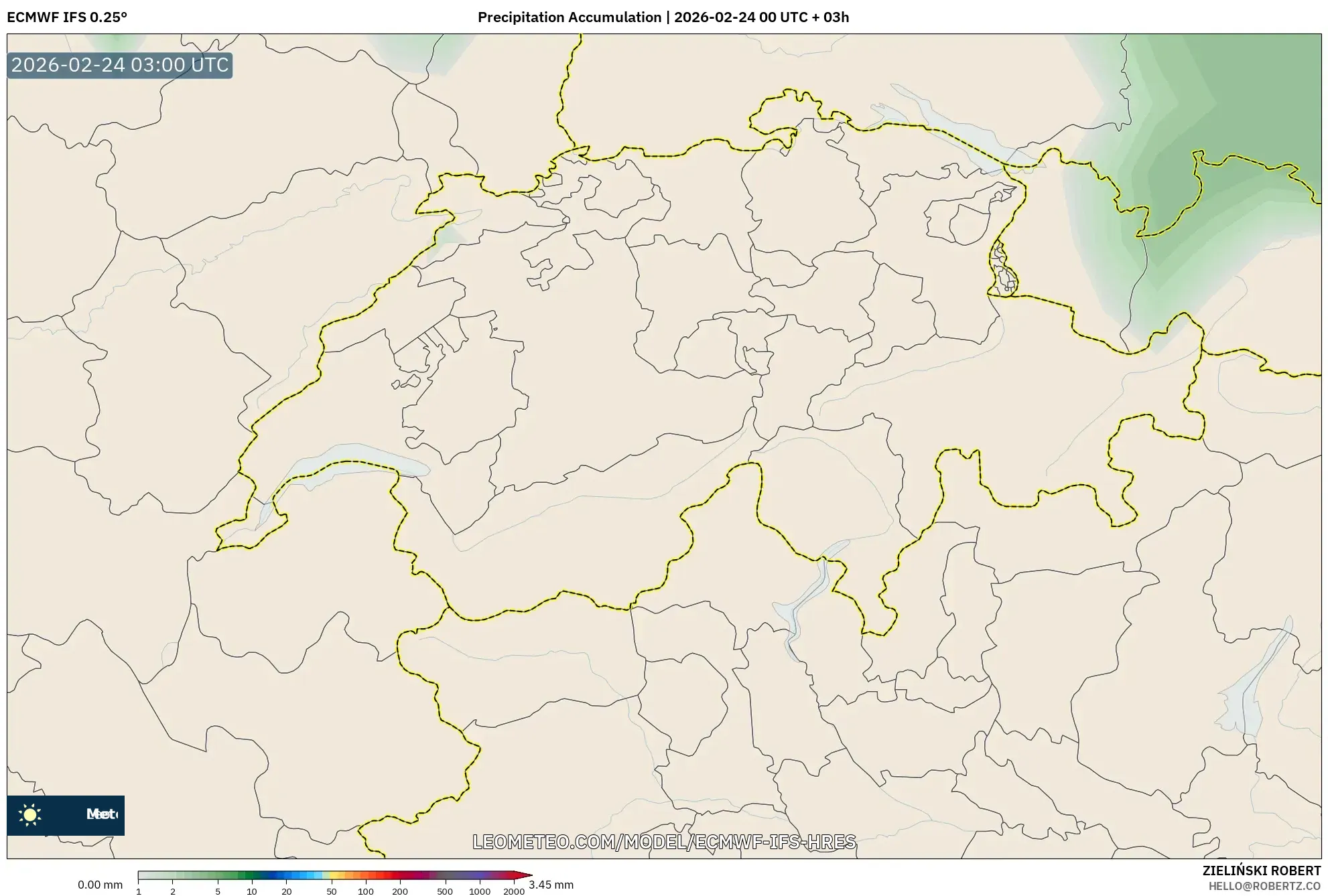 ECMWF IFS 0.25° model - Switzerland, Precipitation Accumulation