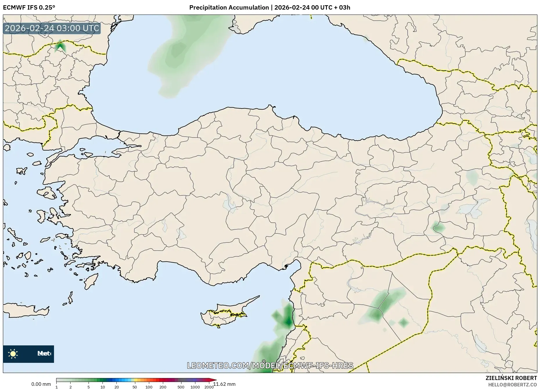 ECMWF IFS 0.25° model - Turkey, Precipitation Accumulation