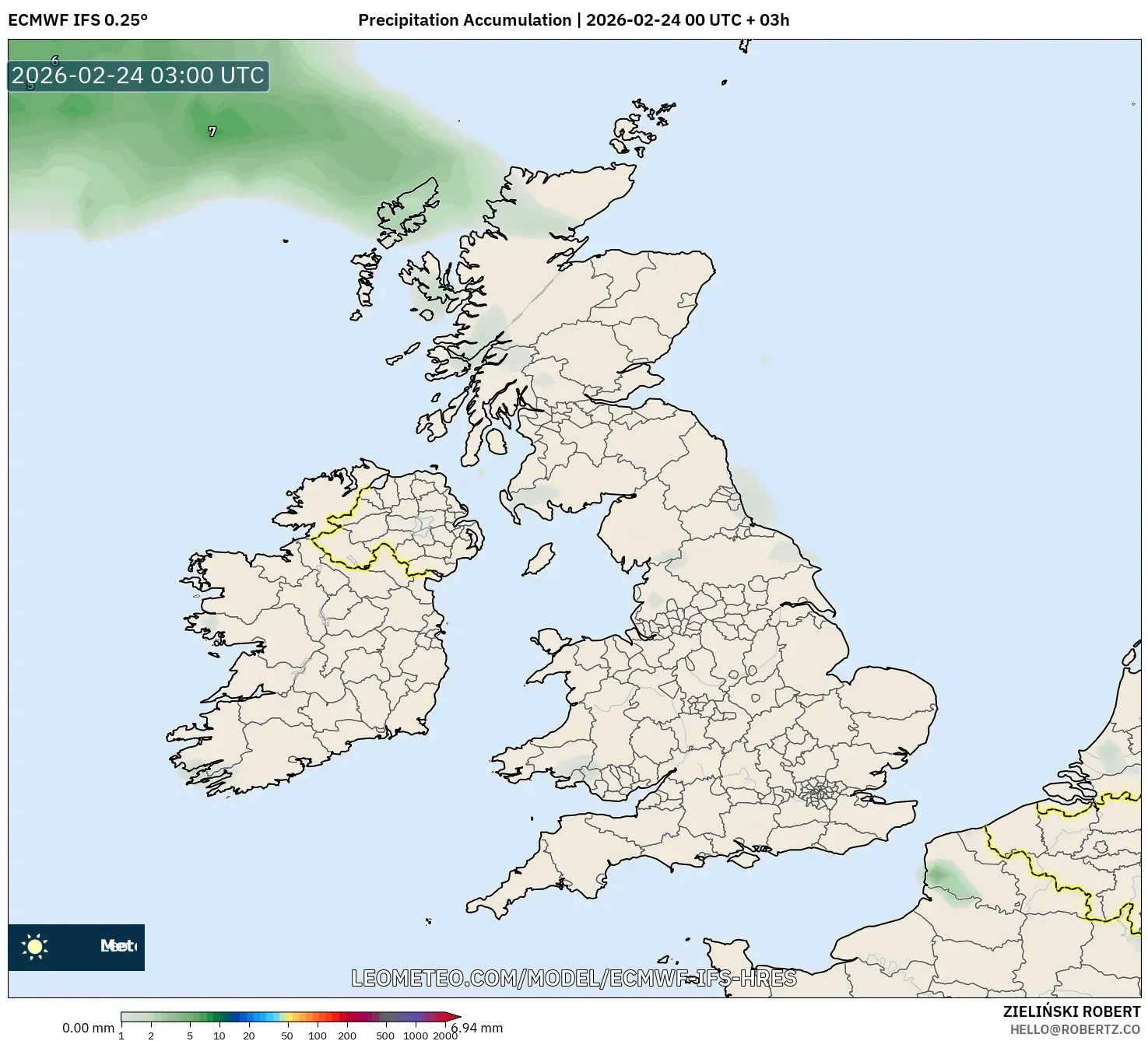 ECMWF IFS 0.25° model - United Kingdom, Precipitation Accumulation