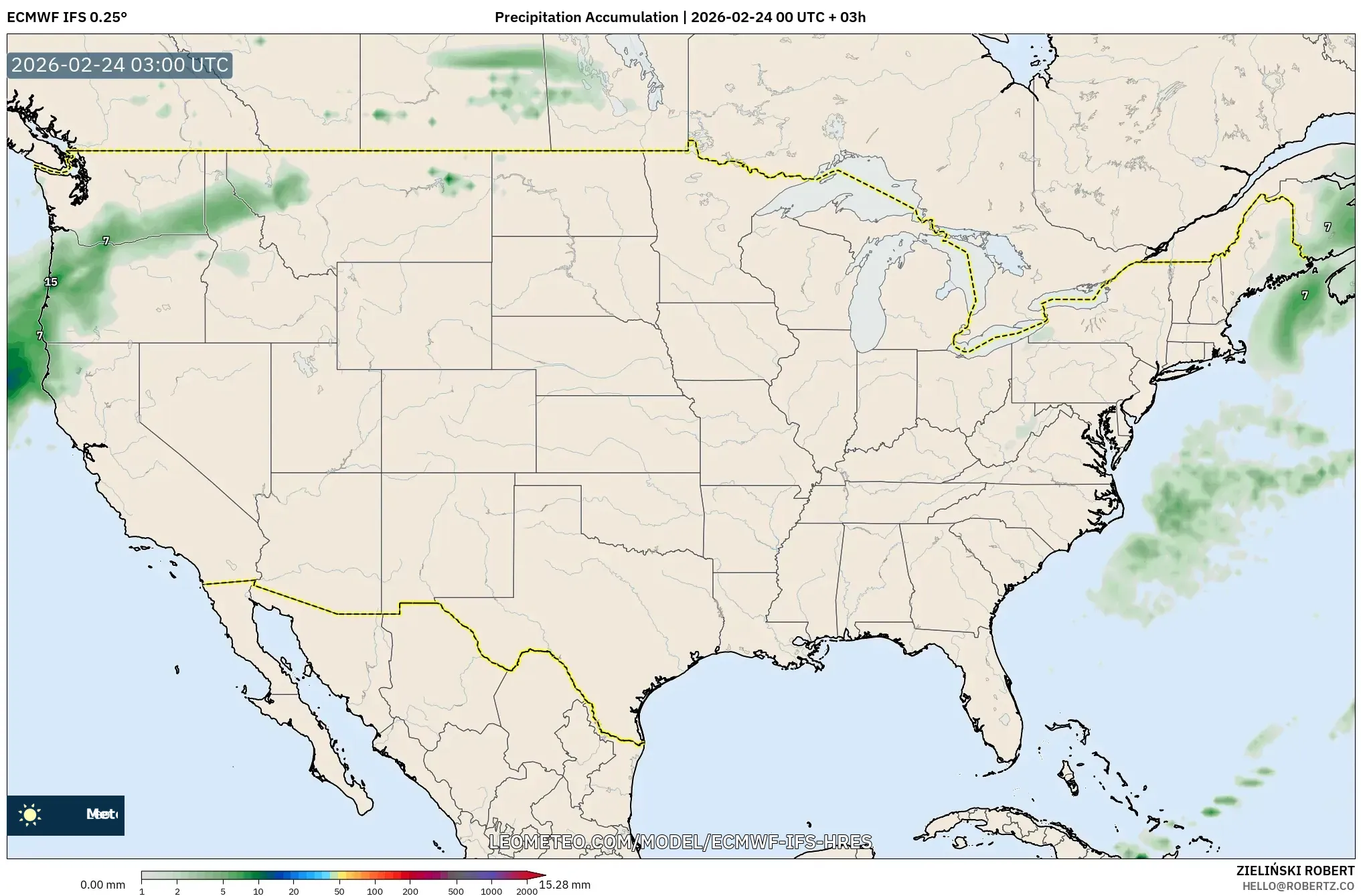 ECMWF IFS 0.25° model - United States, Precipitation Accumulation