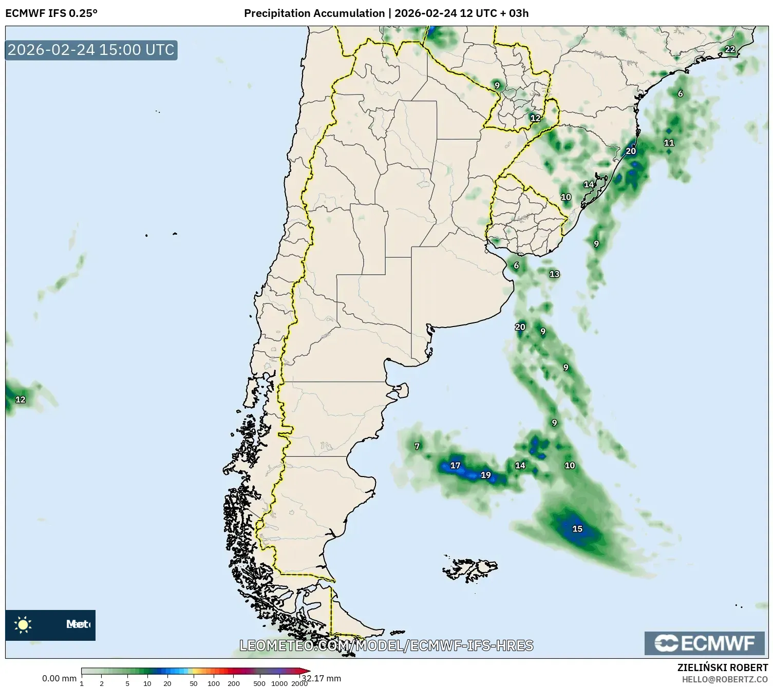 ECMWF IFS 0.25° model - Argentina, Precipitation Accumulation