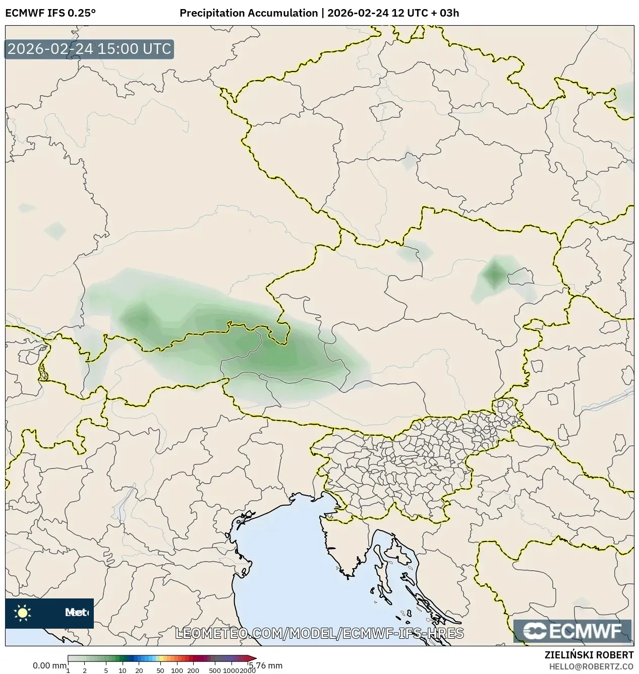 ECMWF IFS 0.25° model - Austria, Precipitation Accumulation