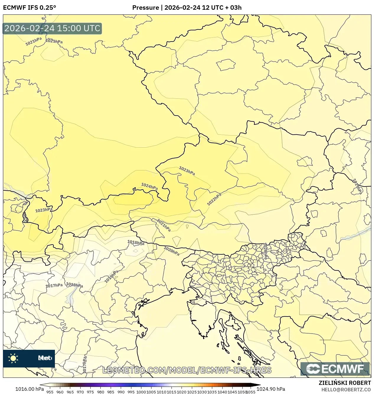 ECMWF IFS 0.25° model - Austria, Pressure