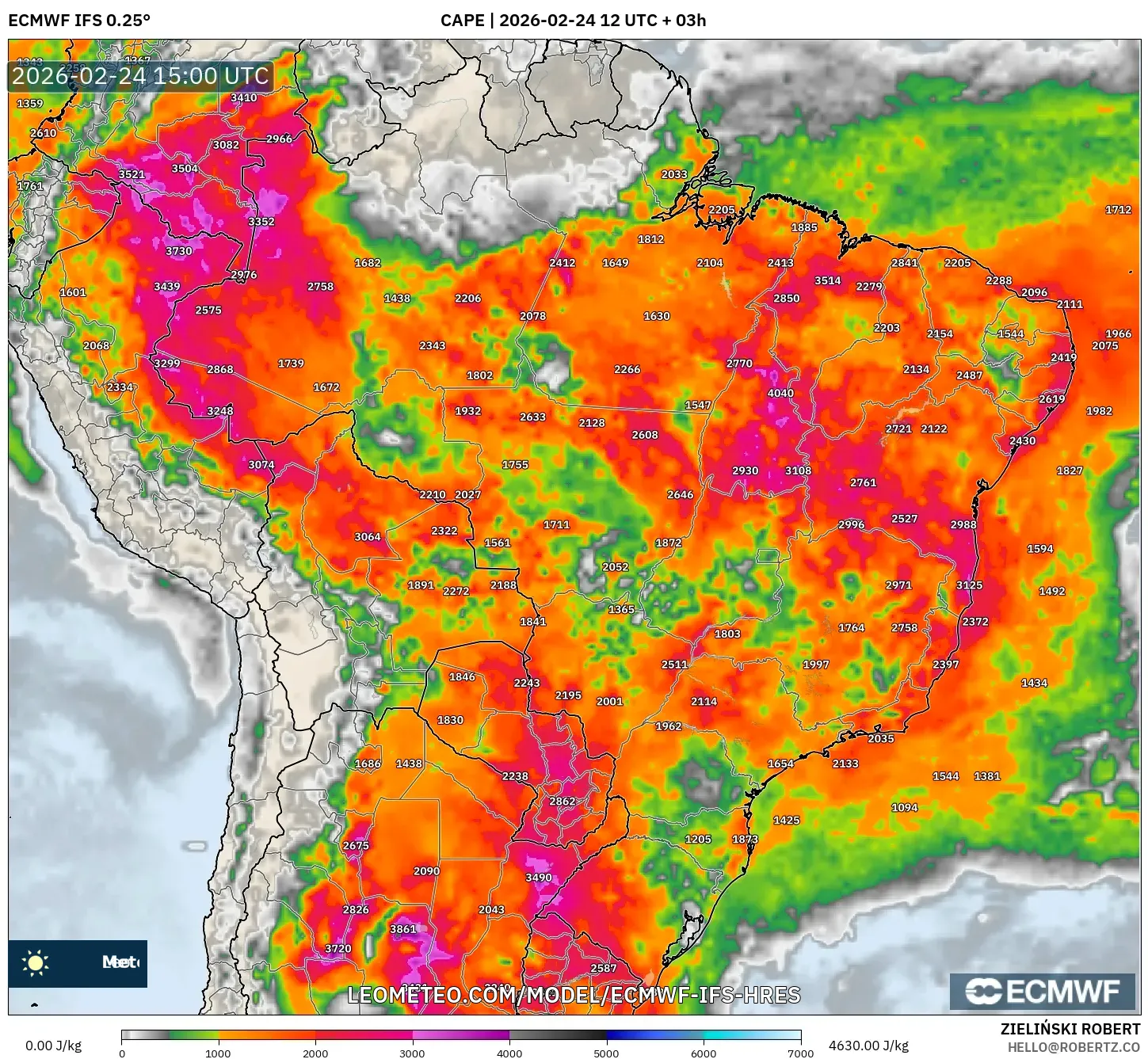 ECMWF IFS 0.25° model - Brazil, CAPE