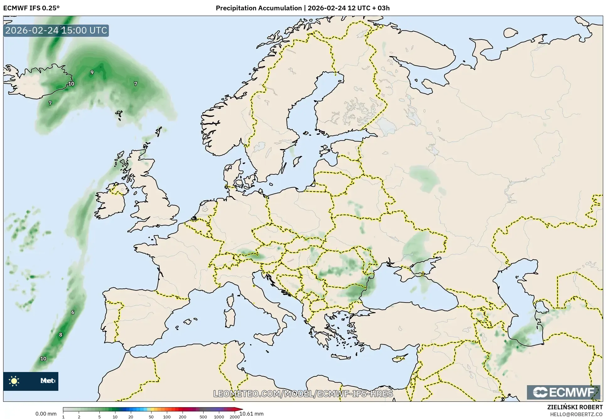 ECMWF IFS 0.25° model - Europe, Precipitation Accumulation