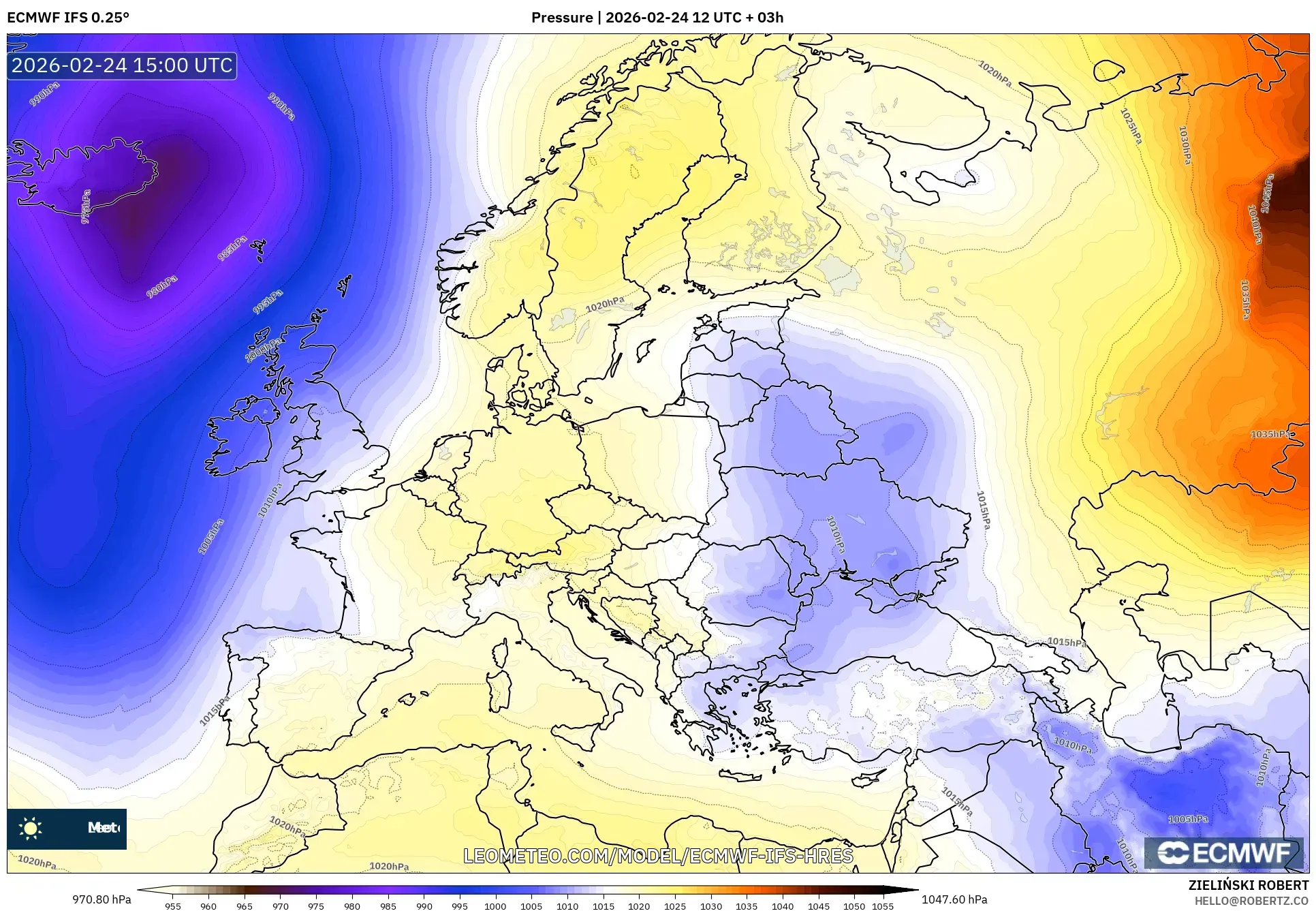 ECMWF IFS 0.25° model - Europe, Pressure