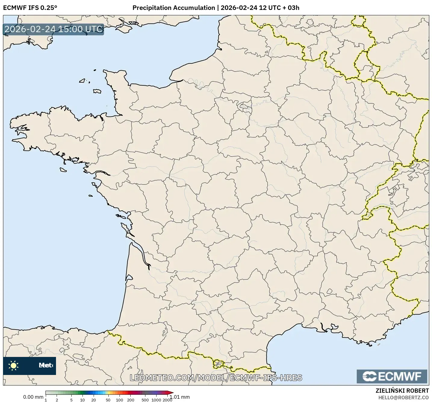 ECMWF IFS 0.25° model - France, Precipitation Accumulation