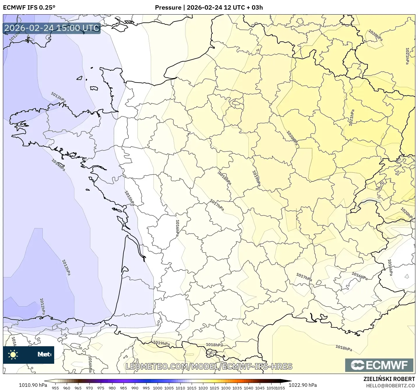 ECMWF IFS 0.25° model - France, Pressure