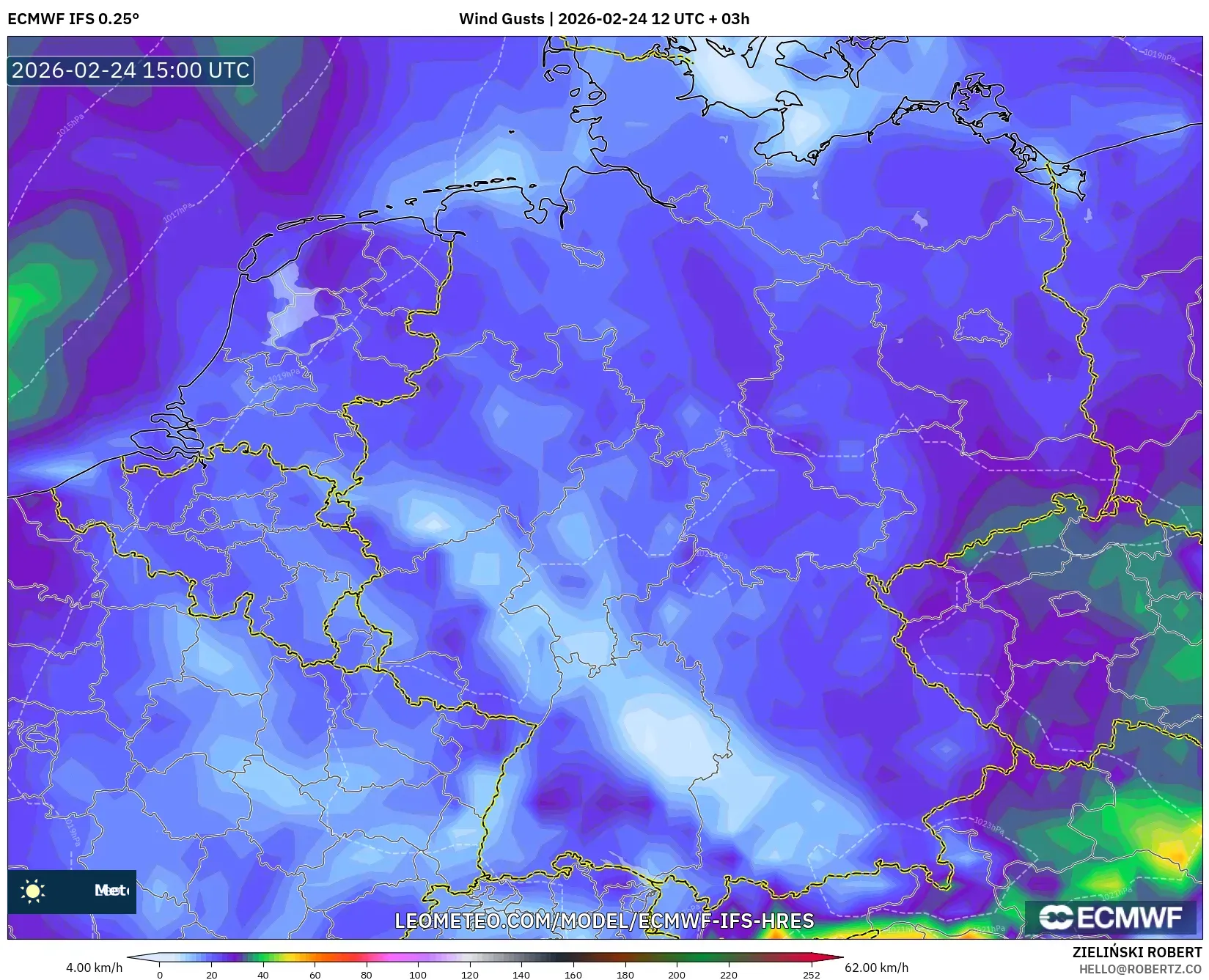 ECMWF IFS 0.25° model - Germany, Wind Gusts