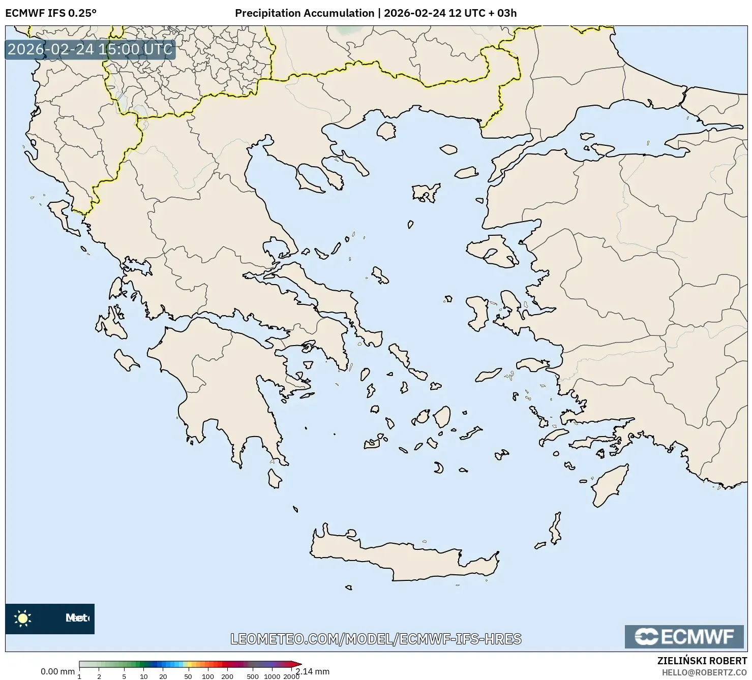 ECMWF IFS 0.25° model - Greece, Precipitation Accumulation