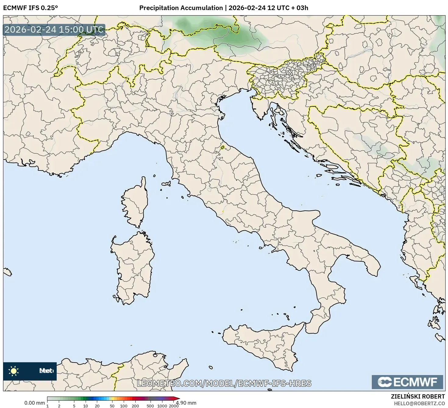 ECMWF IFS 0.25° model - Italy, Precipitation Accumulation