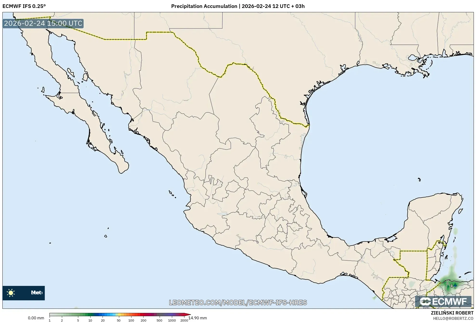 ECMWF IFS 0.25° model - Mexico, Precipitation Accumulation