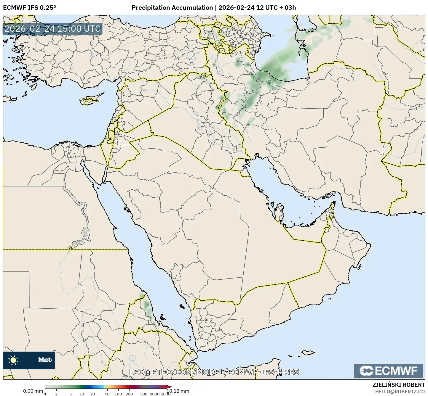 ECMWF IFS 0.25° model - Middle East, Precipitation Accumulation